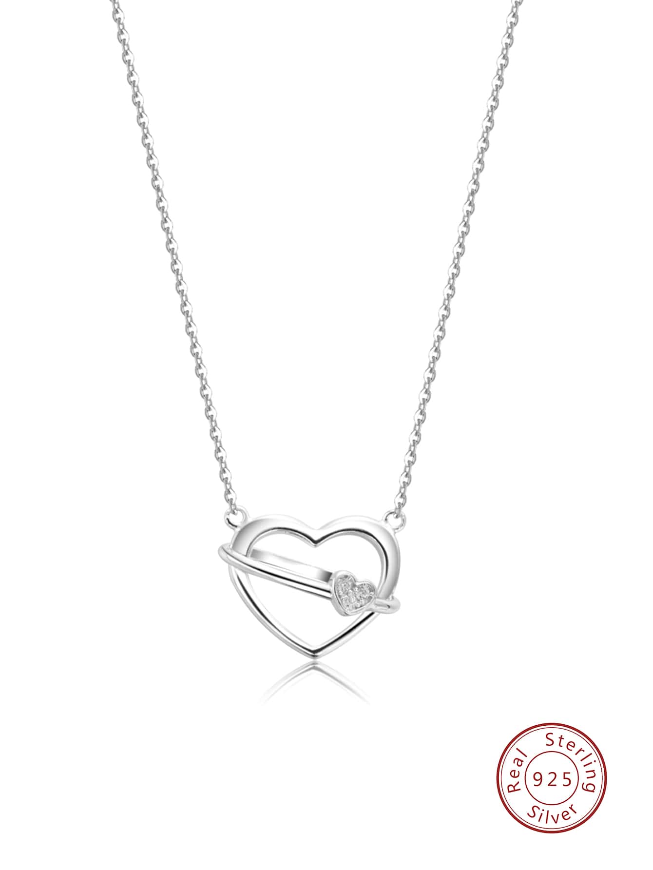 1pc 925 Sterling Silver 3d Heart Pendant Necklace For Women, Anniversary Gift