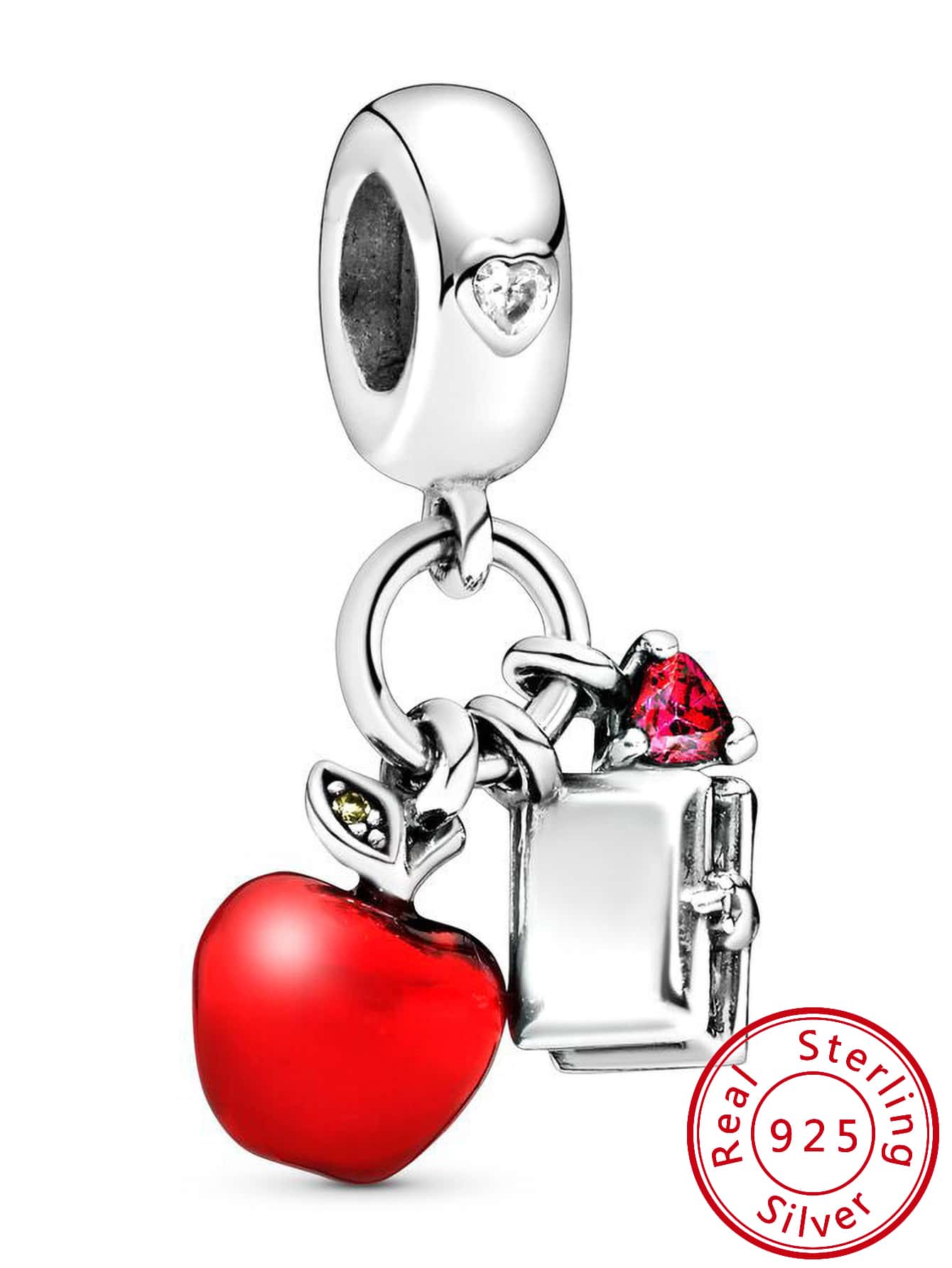 100% 925 Sterling Silver charts DIY bear Fit Original Pan Bracelet 1:1 Model fine Gift For Women making Jewelry Shiny Red Heart shaped Charm Love Pendant Couple Gifts to a partner or mother on Valentine's Day or Mother's Day