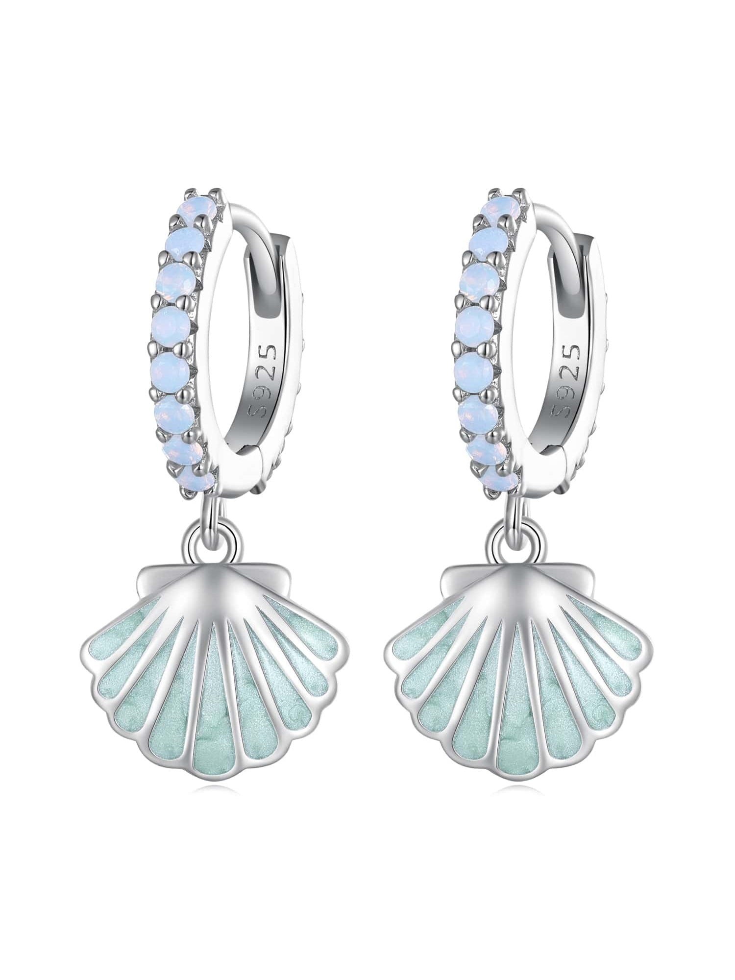 925 Sterling Silver Enamel Process Sea Shell Ear Buckles Pave Setting CZ Hoop Earrings for Women Ocean Series Jewelry