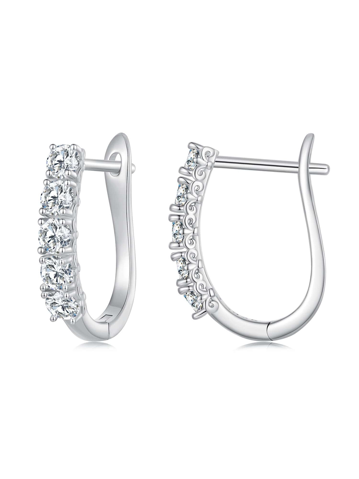 1.0CT Moissanite Ear Buckles 925 Sterling Silver U-Shaped Hoop Earrings for Women Valentine's Day Jewelry Gift