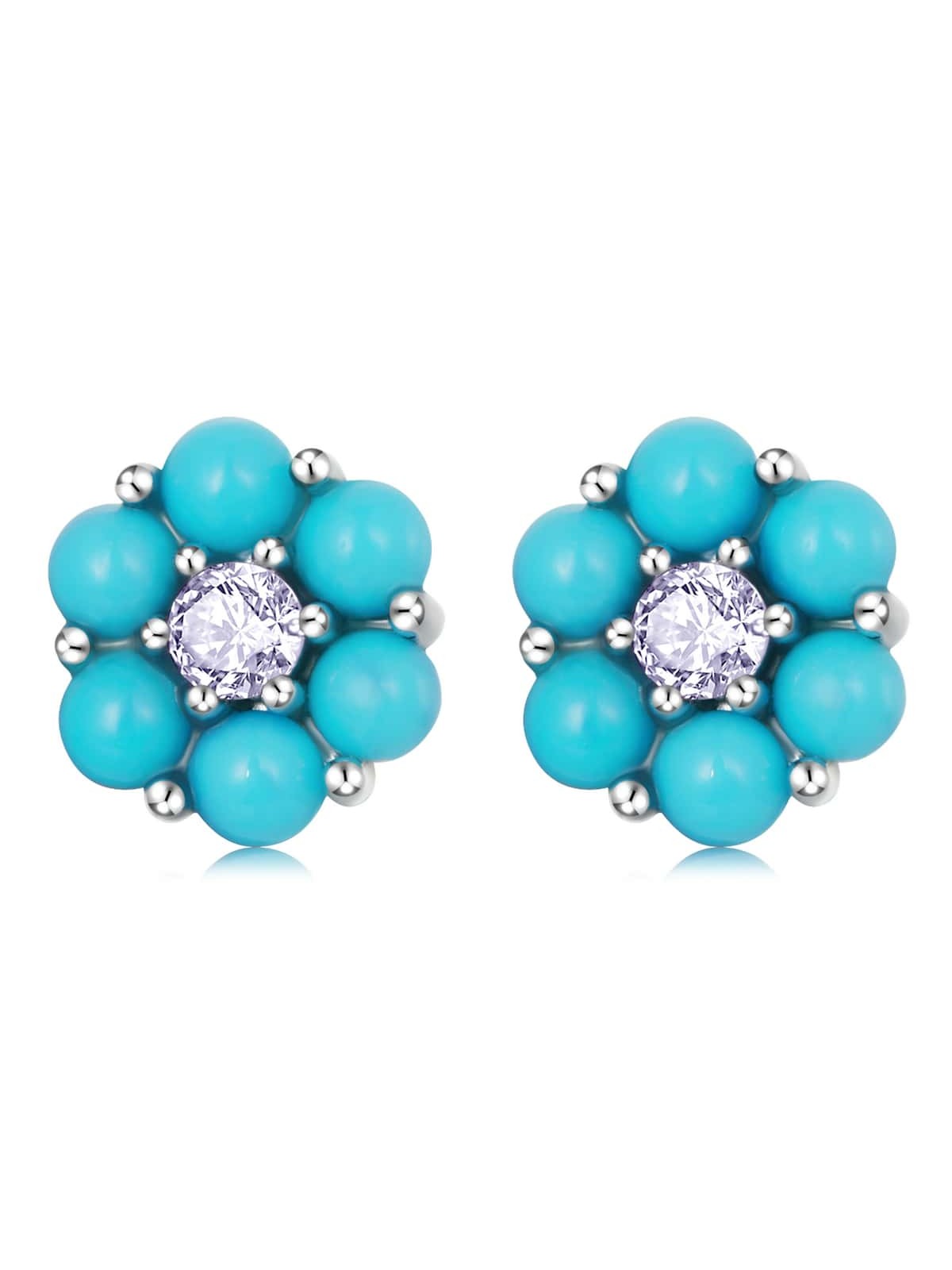 New Arrival 925 Sterling Silver Turquoise Flower Stud Earrings for Women Blue Stone Korean Style Earrings Fine Jewelry