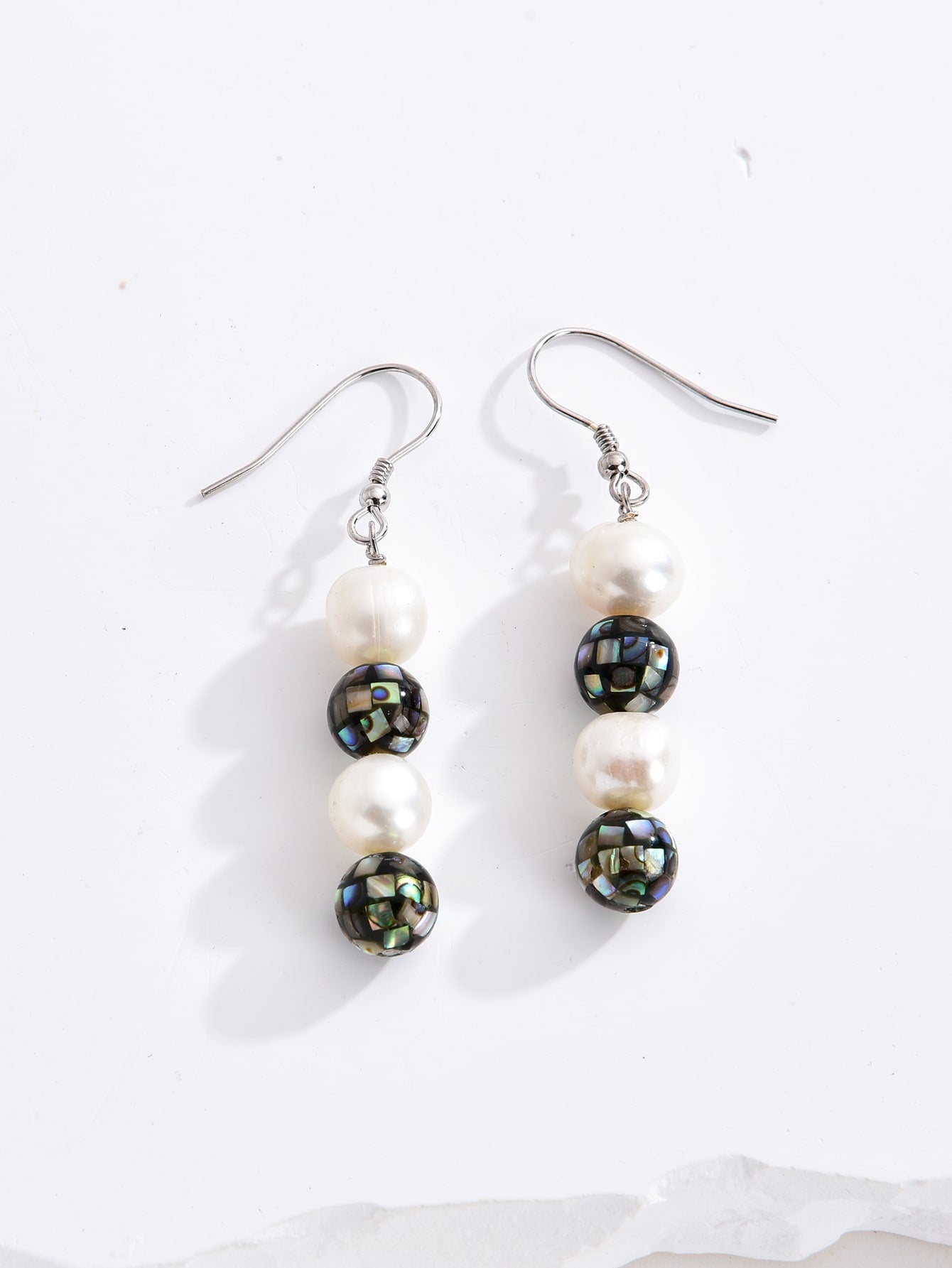 1pair Elegant Women's 925 Sterling Silver Cultured Pearl And Abalone Shell Earrings