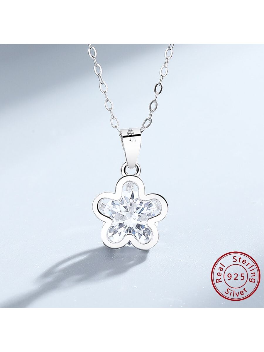 One piece of S925 sterling silver simple rhinestone five-pointed star sterling silver pendant four-leaf flower clavicle chain plum blossom light luxury niche 2023 new Valentine's Day gift