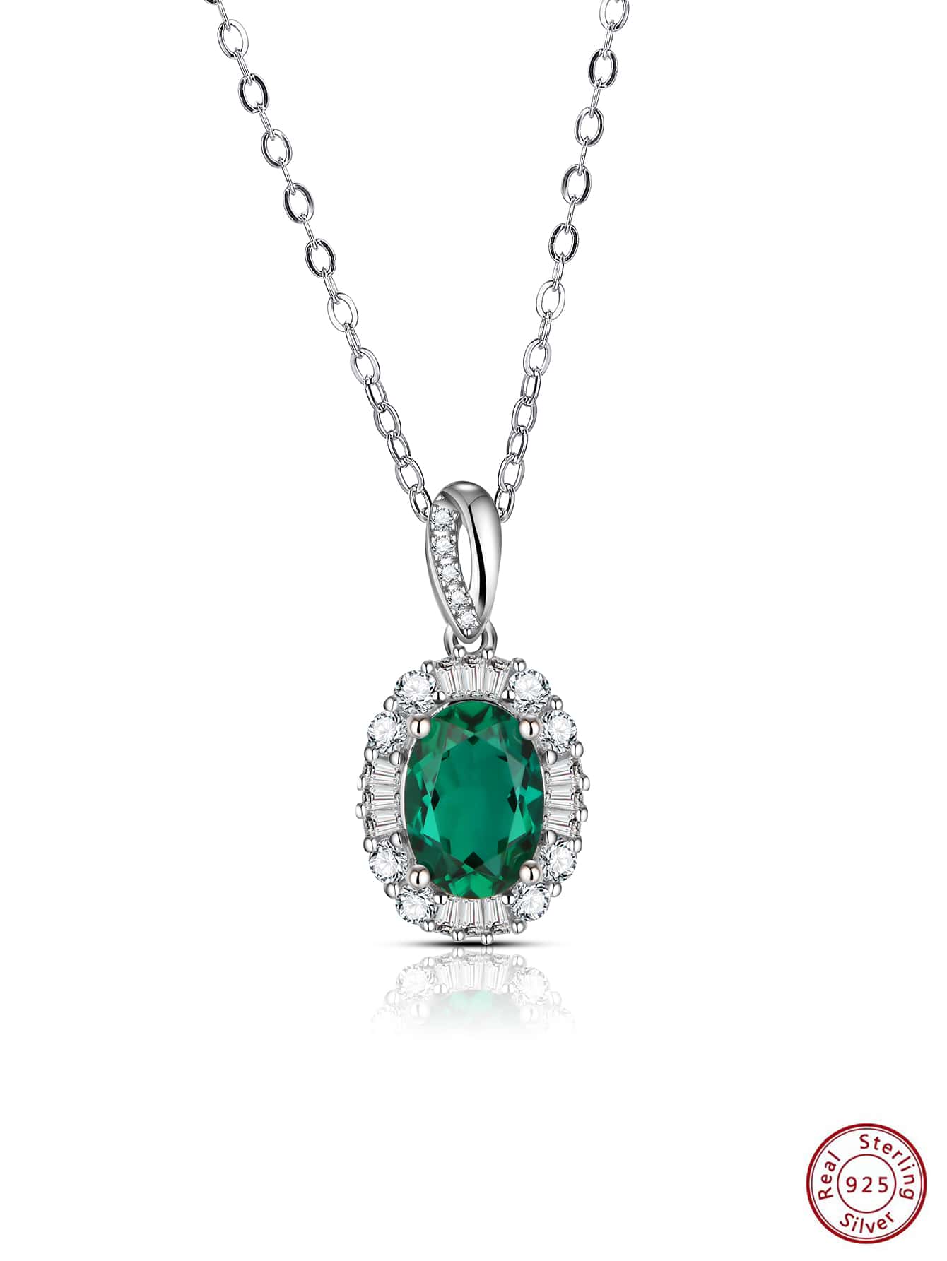 1PC 925 Sterling Silver Elegant Delicate Mature Emerald Pendant Necklace For Women For Party