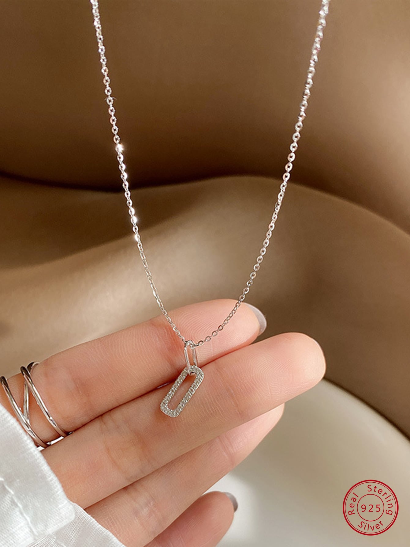 1pc Fashionable S925 Silver Double Ring Linked Pendant Necklace With Adjustable Tassel For Women, Birthday Gift