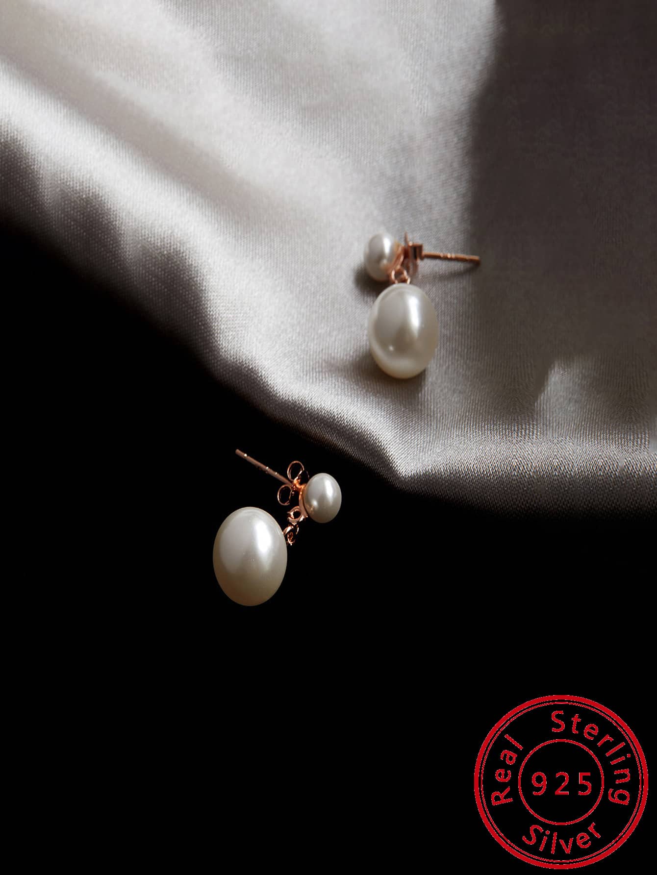 S925 Sterling Silver Fashionable Personality Imitation Pearl Stud Earrings Simple Elegant Vintage Lady-like Ear Jewelry