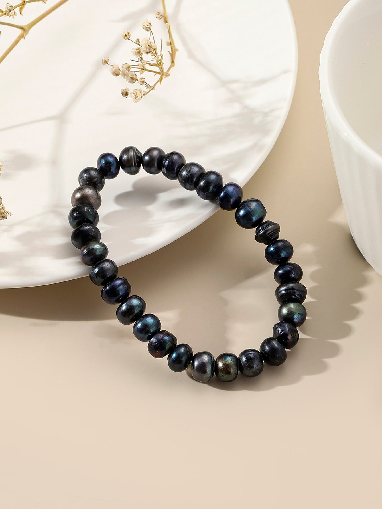 1pc Black Cultured Pearl Bracelet Suitable For Daily Wear