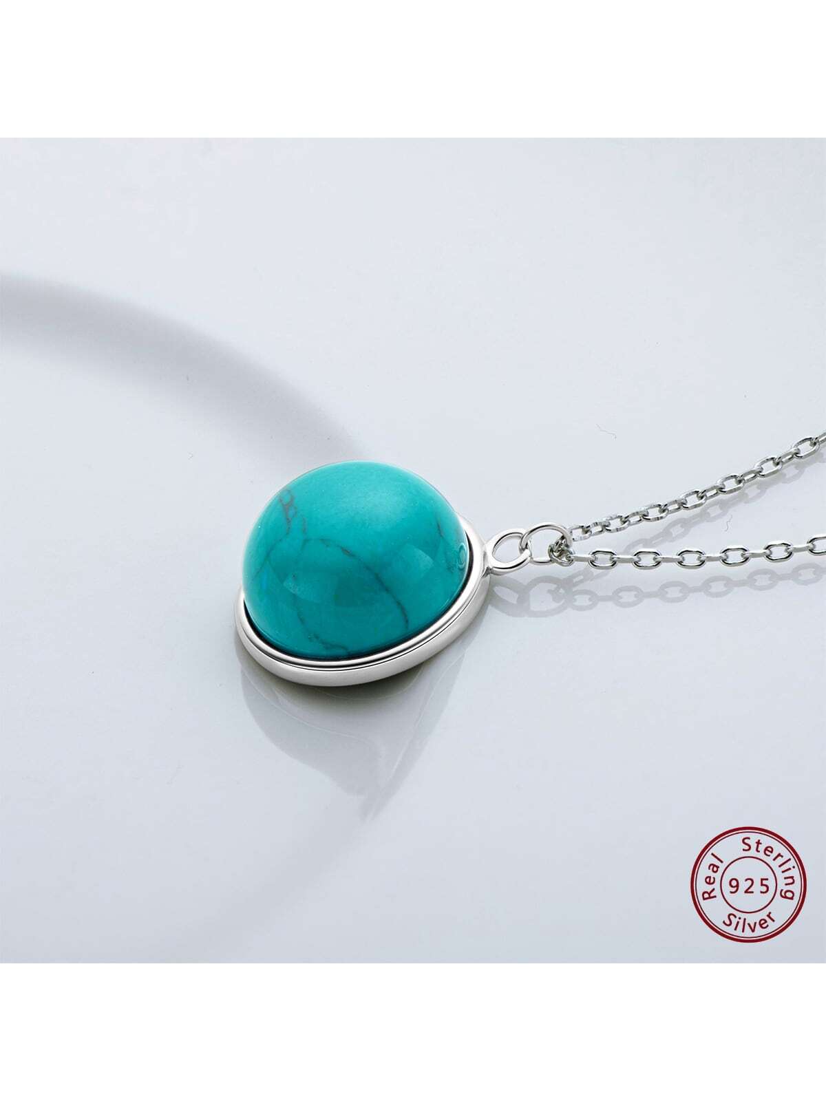 1PC Round Cut 12mm Turquoise Simple Bezel Pendant Necklace for Women 925 Sterling Silver Round Pendant Necklace Birthday Anniversary Jewelry Gifts for Her