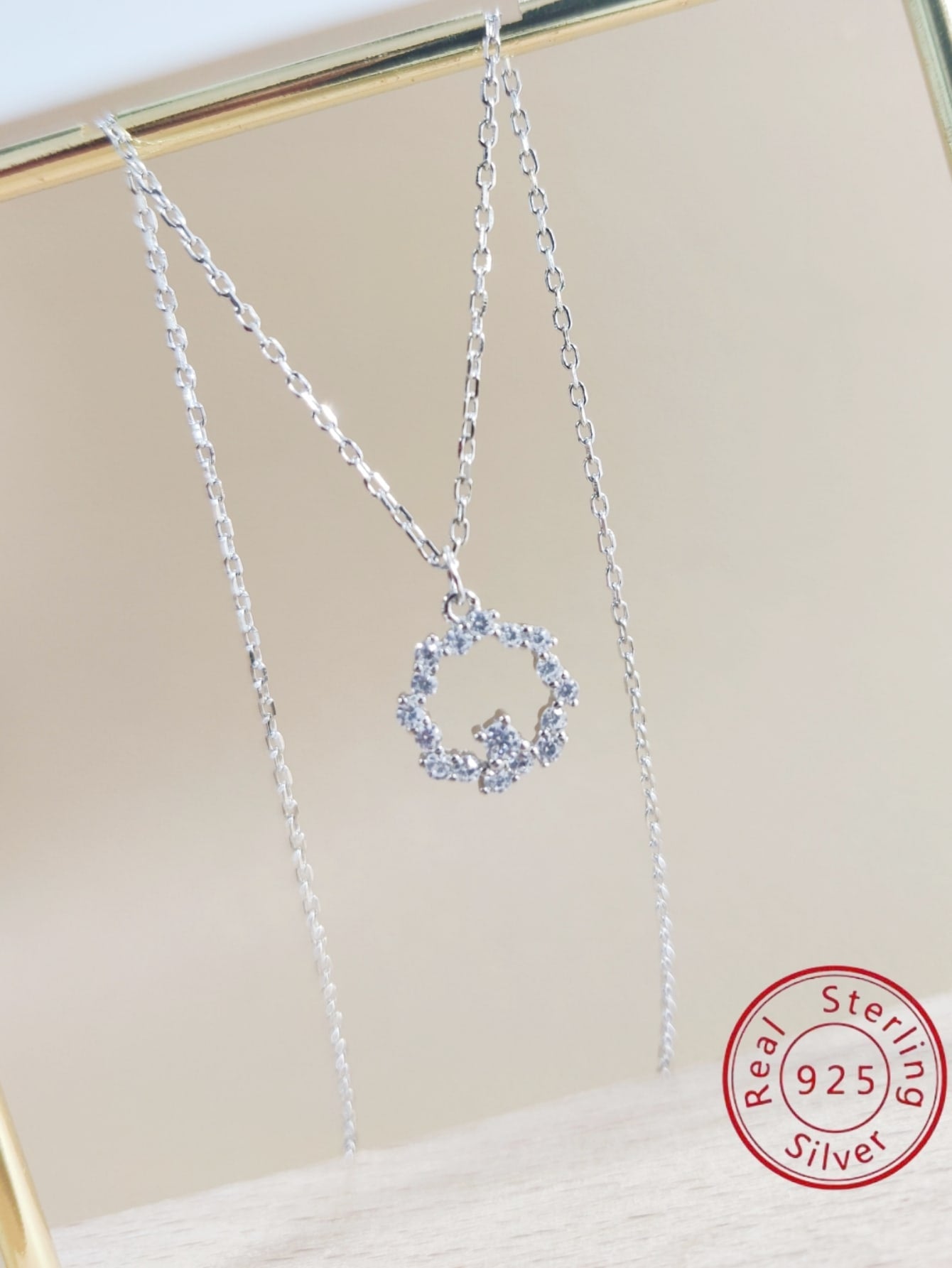 1pc Fashionable 925 Silver Hoop Pendant Necklace With Zirconia Inlaid Suitable For Daily Wear And Gift-giving On Holidays