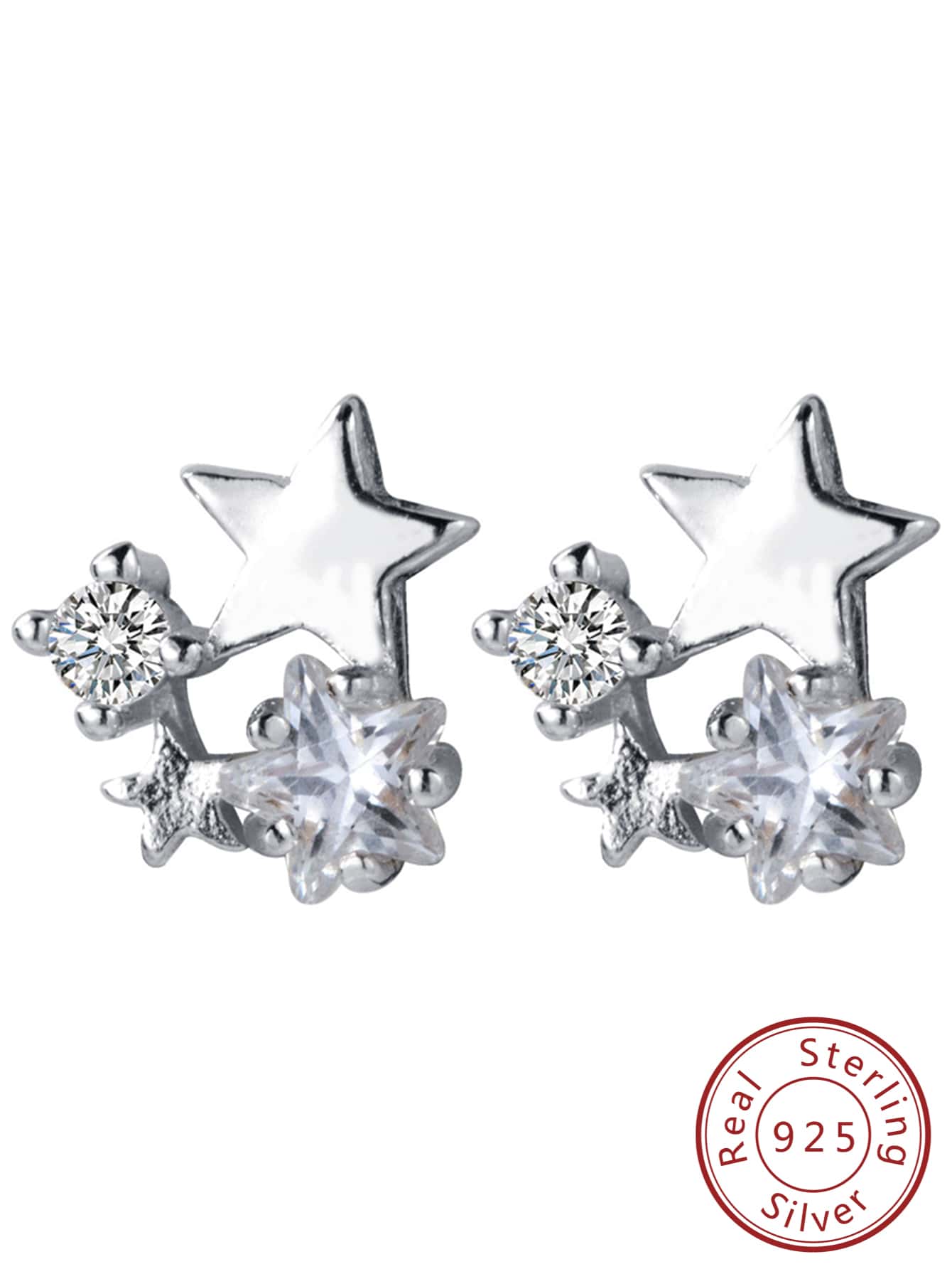 1pair Delicate 925 Sterling Silver Star & Cubic Zirconia Unisex Stud Earrings, Perfect For Daily Wear And Festive Gifts