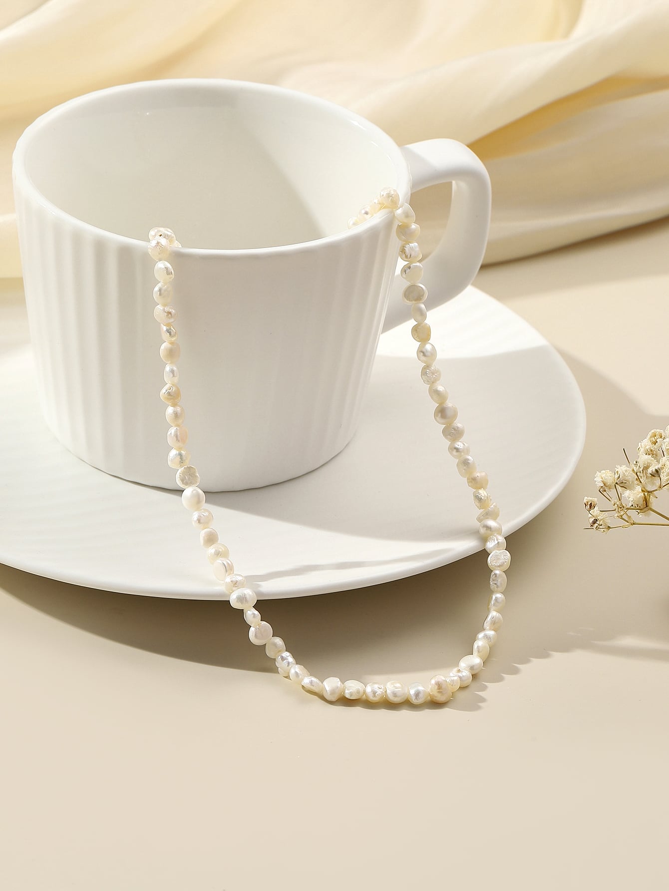 1pc Elegant Sterling Silver Cultured Pearl Beaded Necklace For Women For Decoration Gift