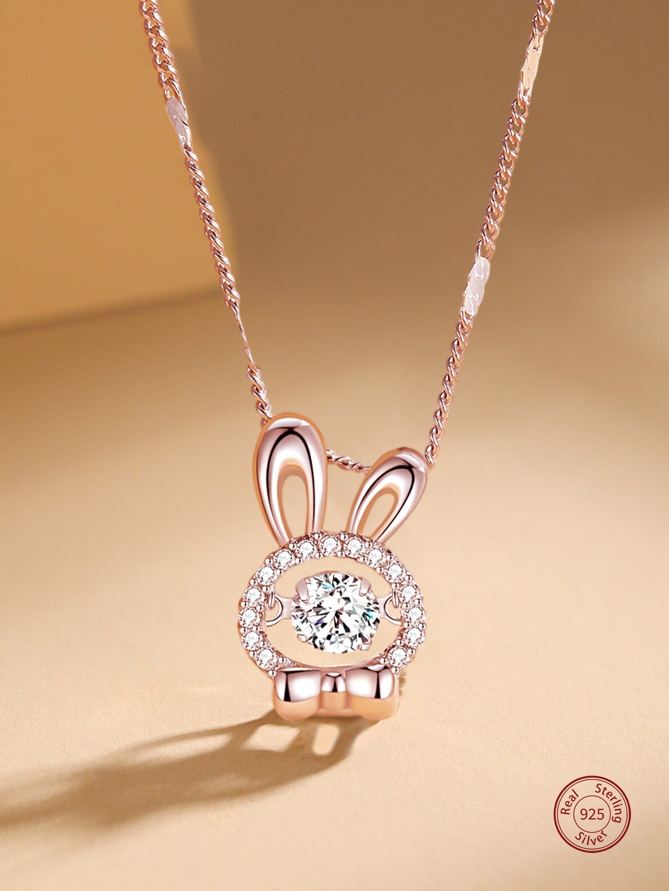 1pc Fashion Sterling Silver Cubic Zirconia Decor Rabbit Pendant Necklace For Women For Decoration Gift