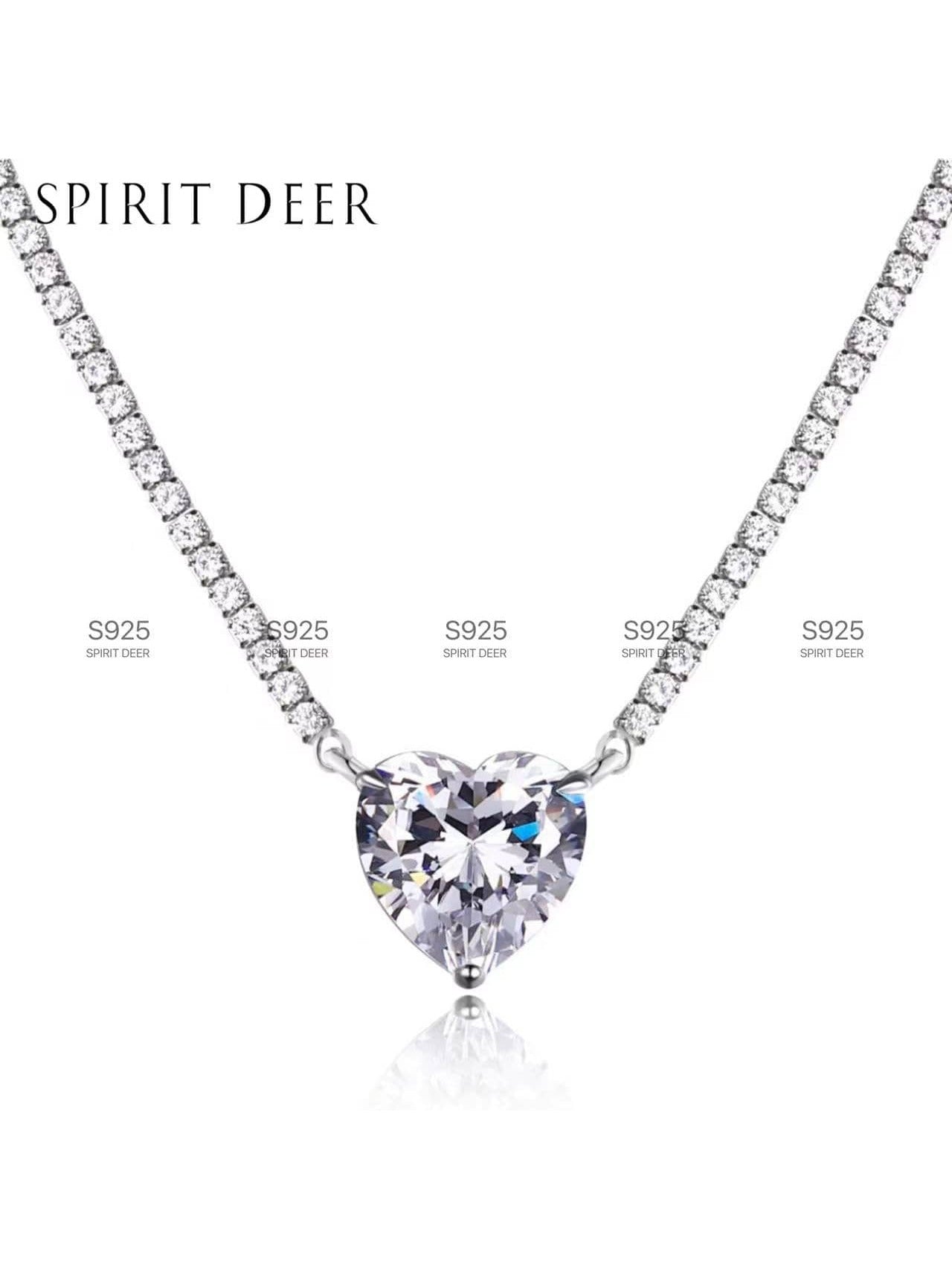 SPIRITDEER 100% Sterling Silver S925 Heart Cubic Zirconia Necklace Fashion Elegant Low Allergy Jewelry Gift SD036