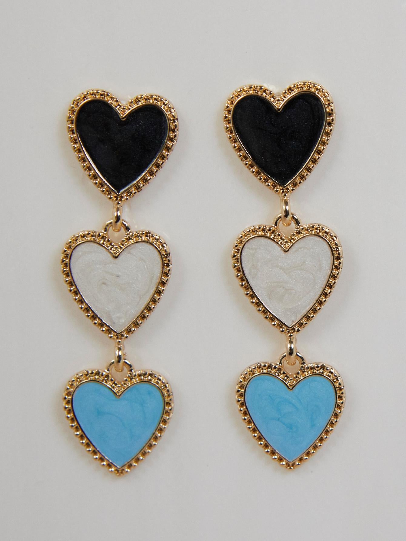 1pair French-style Sweet And Elegant Three-layer Heart-shaped Earrings