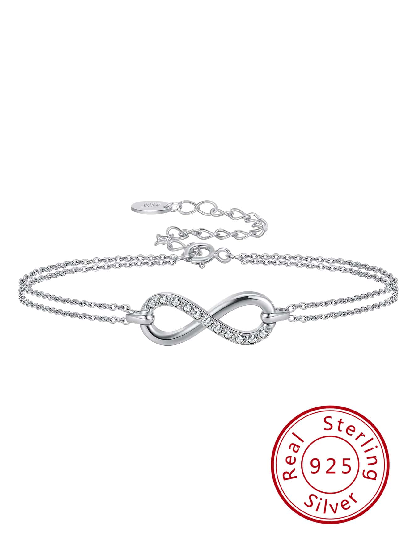 1pc 925 Sterling Silver Infinity Design Bracelet Cubic Zirconia Unique Trendy Design Women Hand Chain Elegant Jewelry Gift for Birthday Anniversary Day Wedding Party