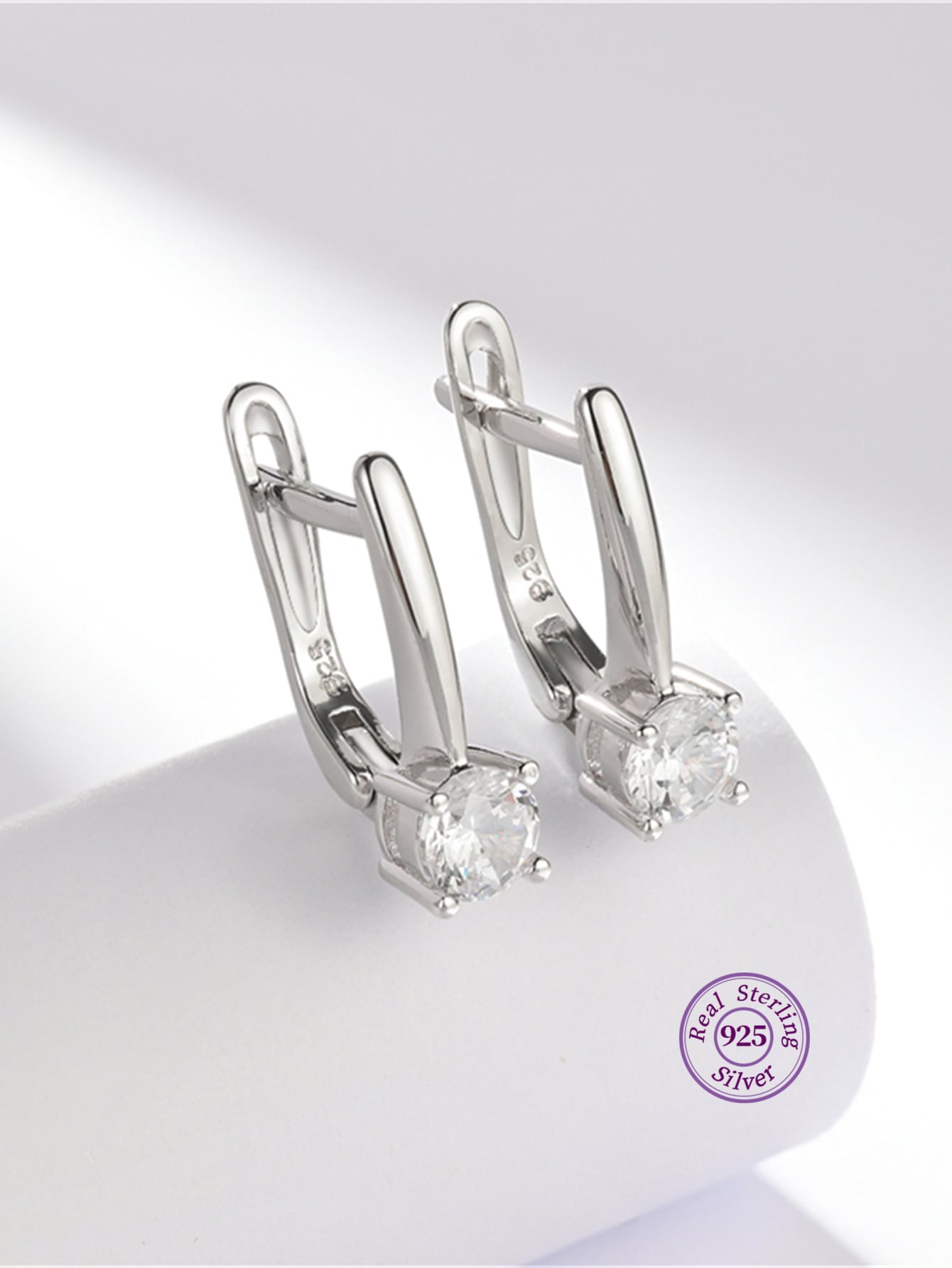 1pair 925 Sterling Silver & White Cubic Zirconia Earrings