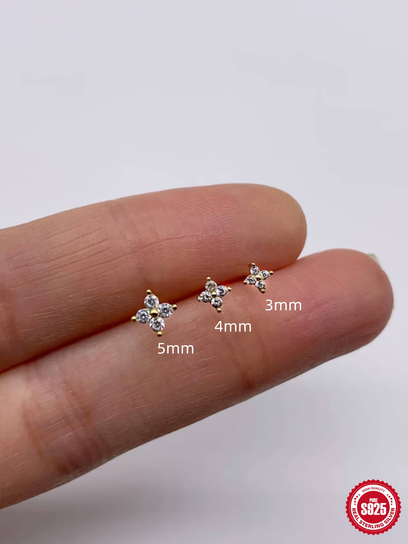 3pcs/set European And American Fashionable Simple Style 925 Sterling Silver Flower Design Earrings With Diamond For Women