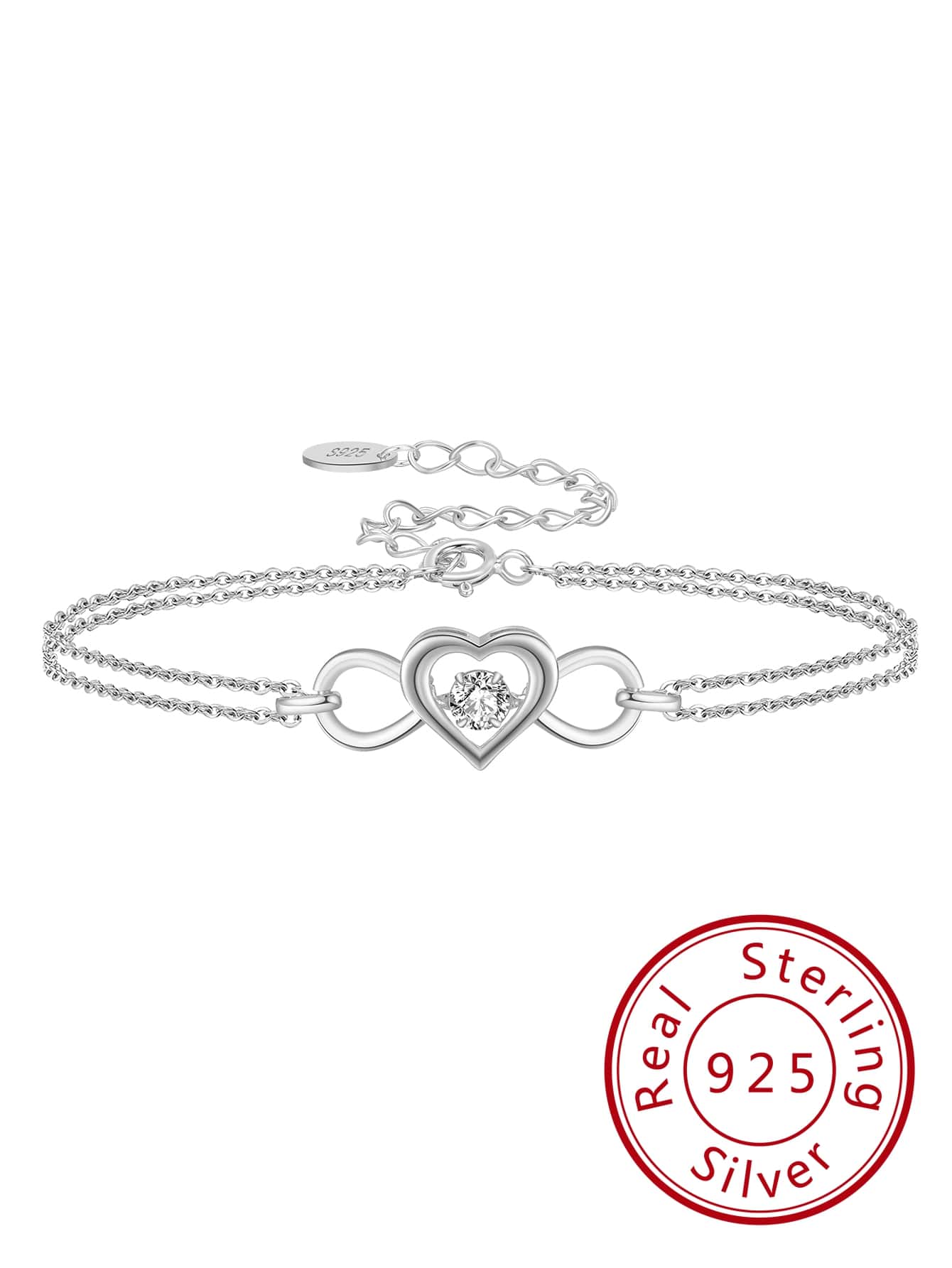 1 PC 925 Sterling Silver Bracelet Cubic Zirconia Unique Heart Shape Design Women Hand Chain Jewelry for Anniversary Gift