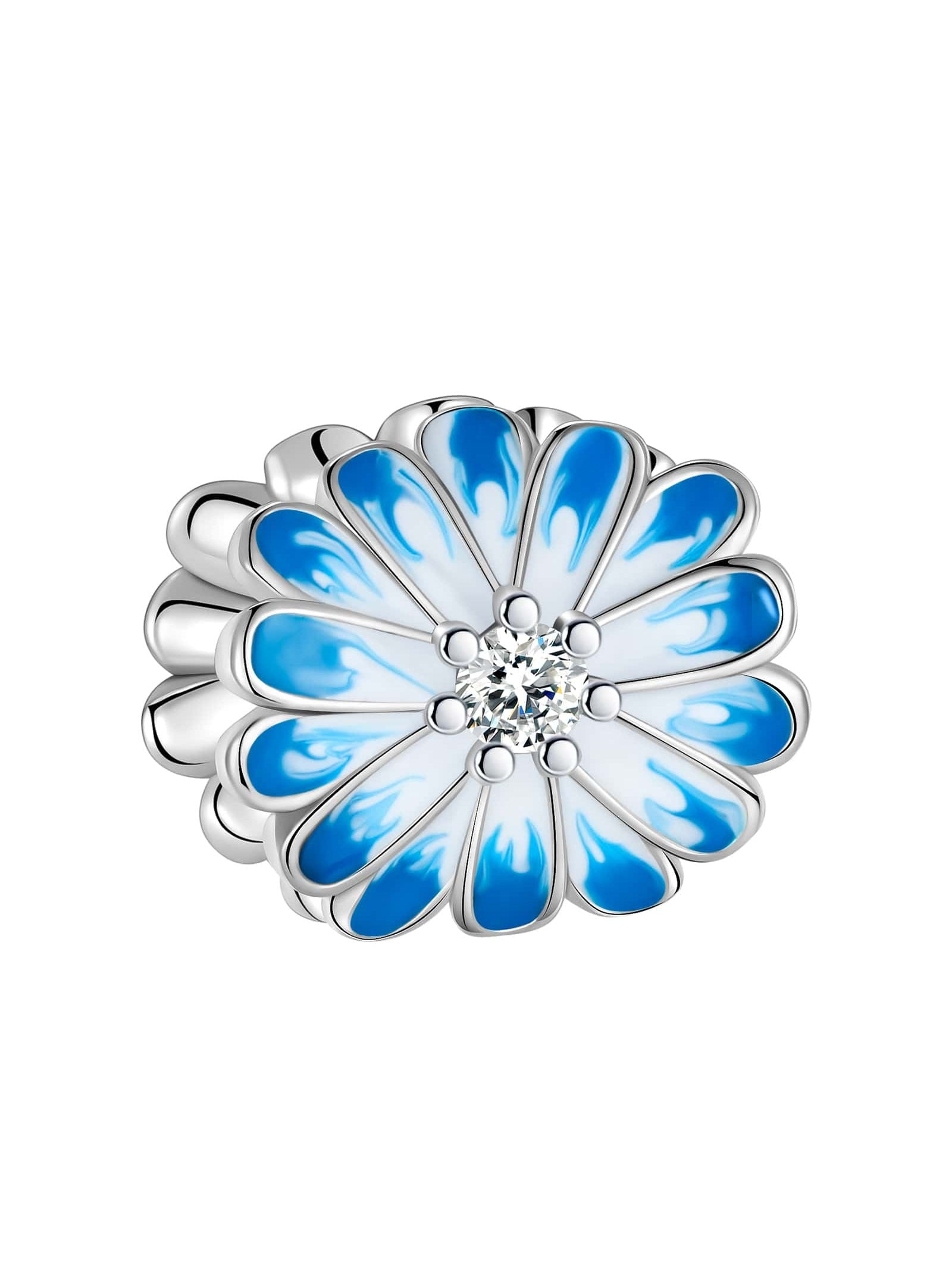 Silver Plated Charm Chrysanthemum Beads Blue Charm Pendant Ball Suitable for Bracelets DIY Women's Jewelry-Silver-1