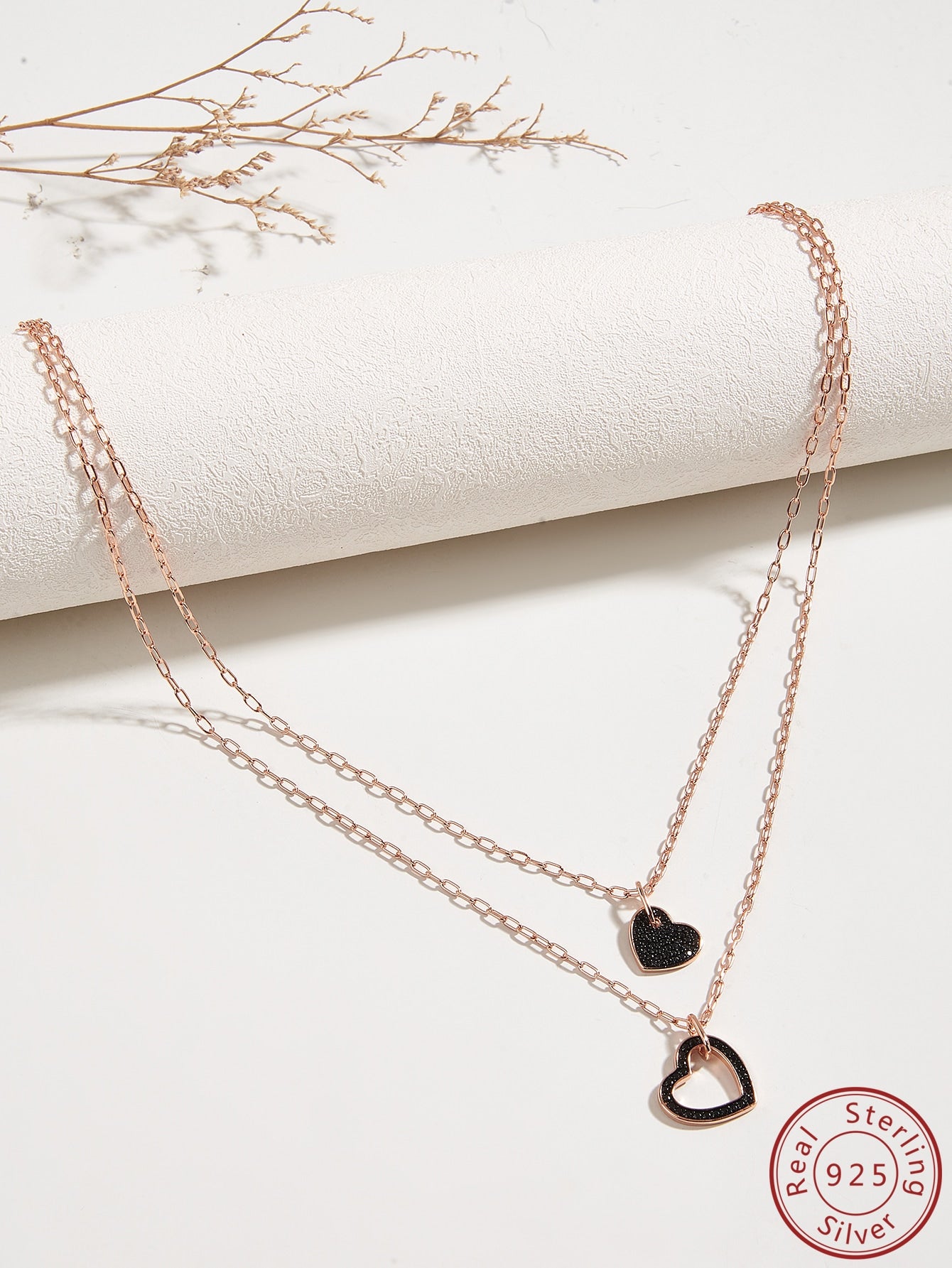 1pc S925 Silver Inlaid Black Artificial Zirconia Heart Layered Necklace, Suitable For Daily Wear, Dates, And Trips.