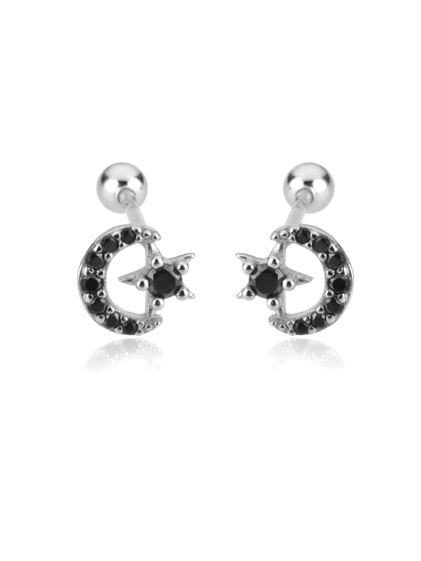 1pair Elegant Luxury 925 Silver Moon & Star Shape Zirconia Inlaid Earrings For Women, Party & Anniversary Gift