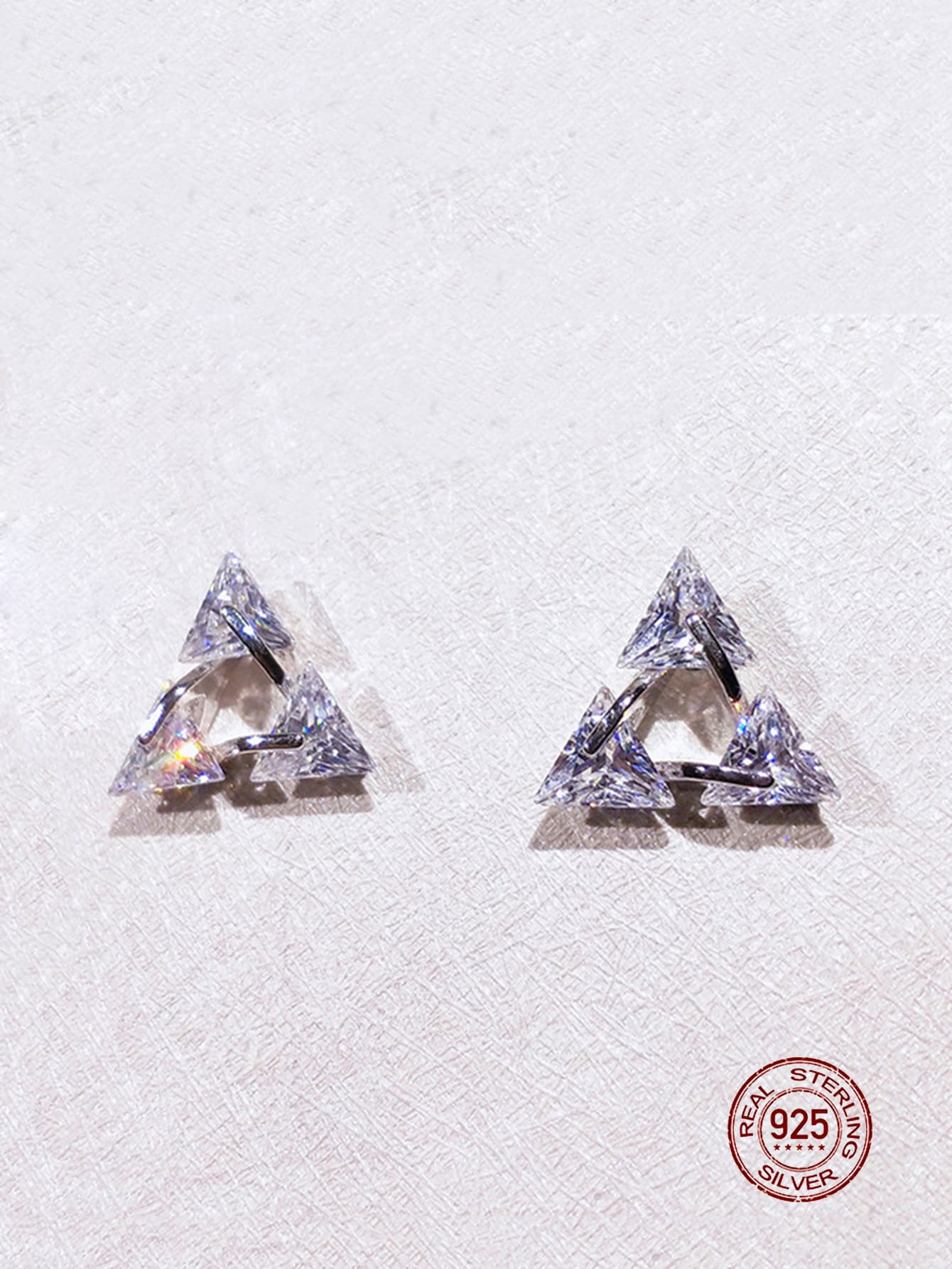 1 Pair S925 Sterling Silver Shine Cubic Zirconia Triangle Stud Earrings For Women Bride Engagement wedding Best Jewelry Gifts