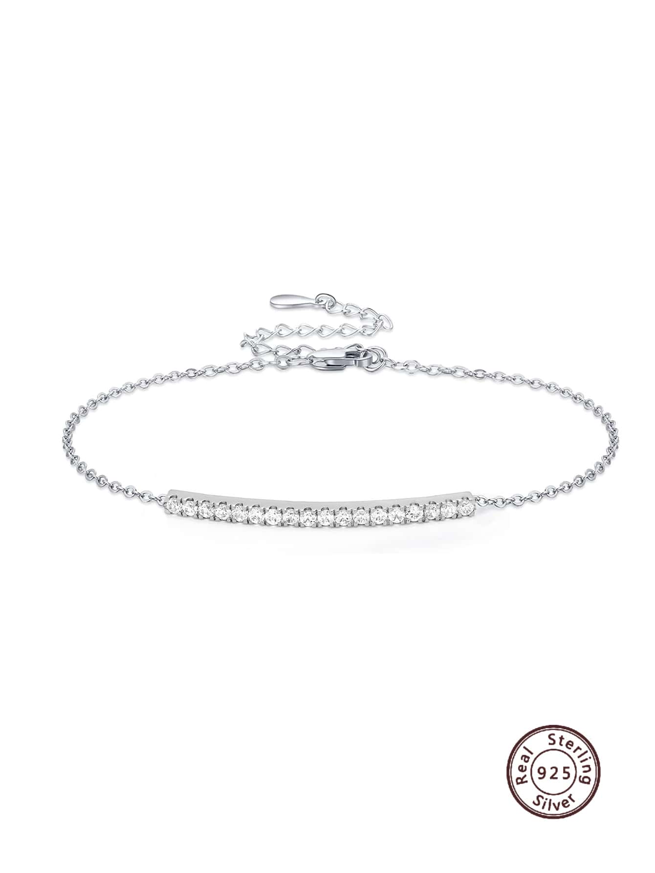 1pc 925 Sterling Silver Minimalist Cubic Zirconia Decorated Bracelet