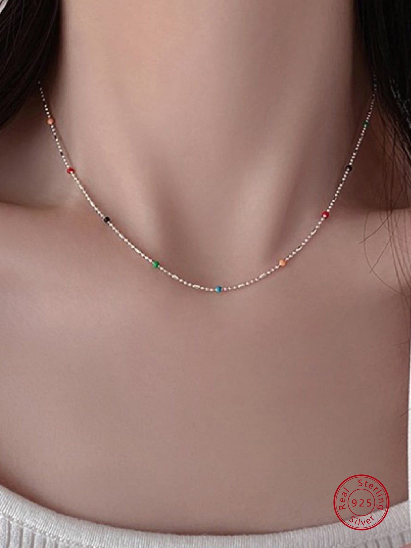 1pc Personality & Delicate Ins Wind Simple S925 Sterling Silver Beaded Sweet Cool Style Necklace For Women, Perfect For Daily Wear & Basic Accessories Gift