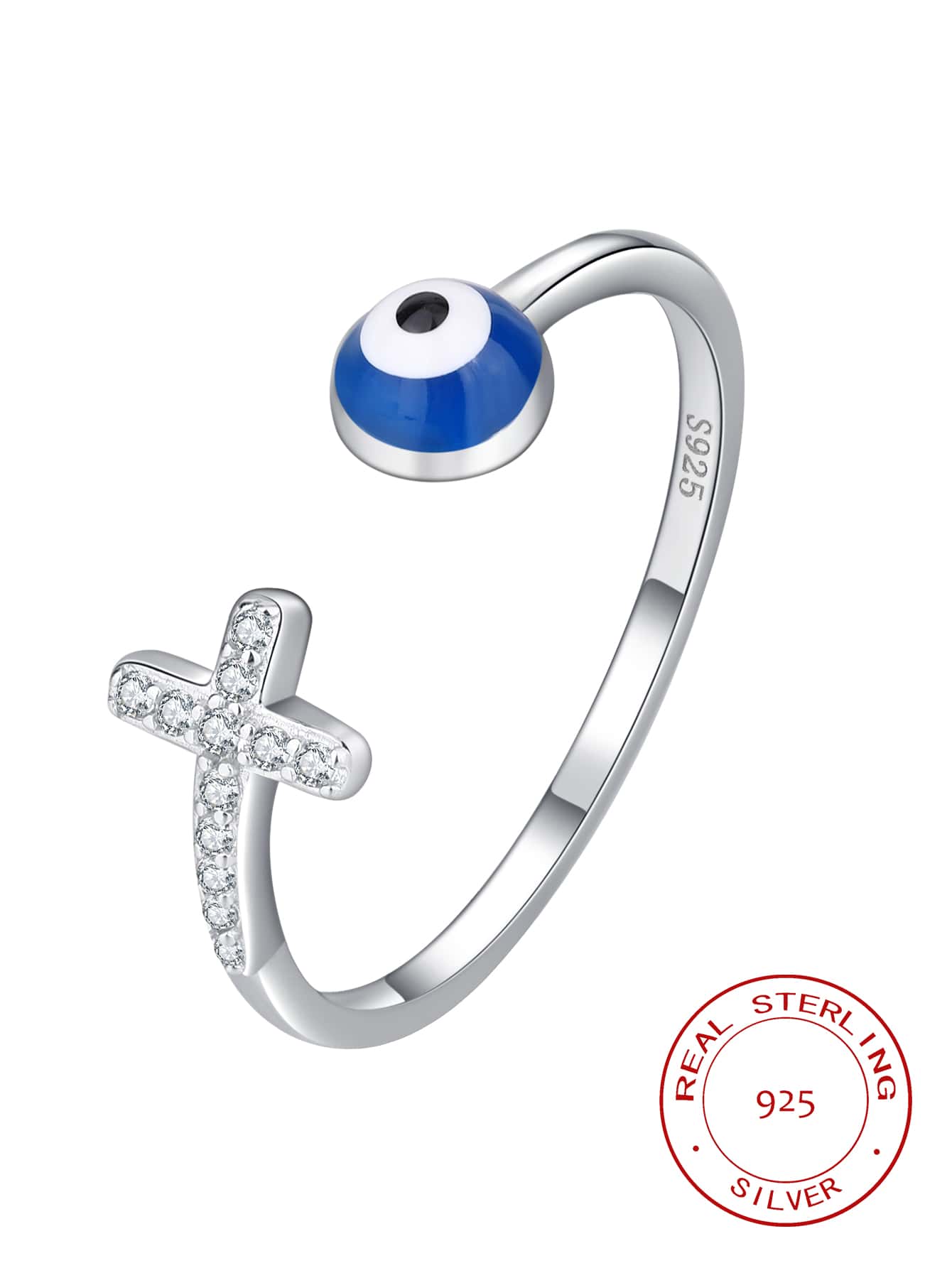 Women's Simple & Stylish Cross Shaped Ring With & Eye Design, 925 Sterling Silver Index Finger Ring