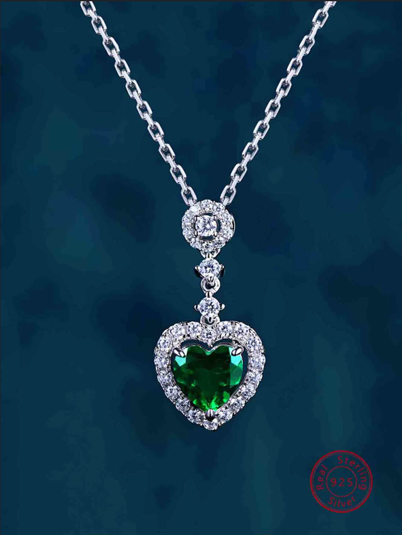 1pc Elegant Luxury 925 Sterling Silver Synthetic Green Stone Necklace For Women, Party Jewelry