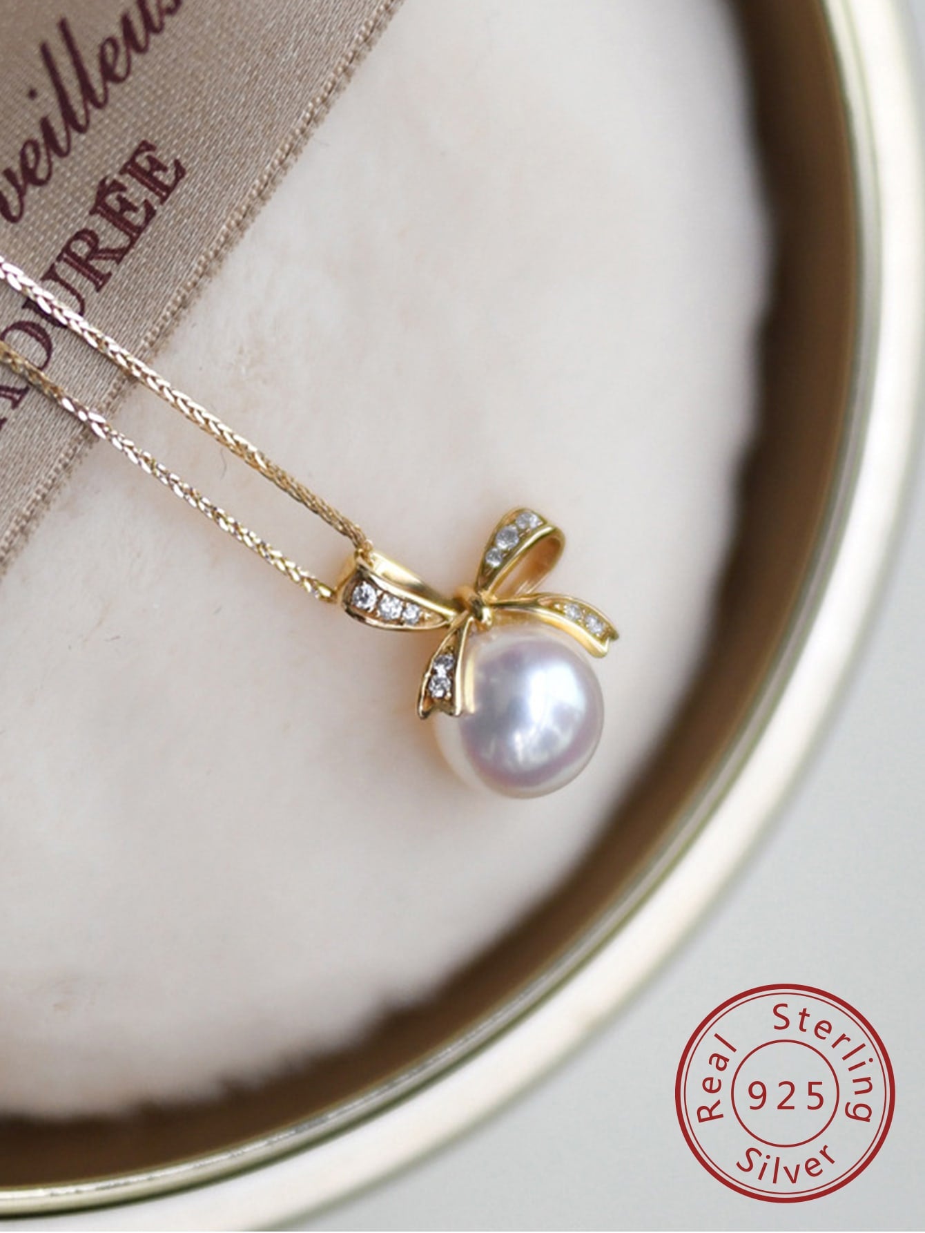 1pc Bow Knot Imitation Pearl Pendant Clavicle Chain Necklace For Women, S925 Sterling Silver