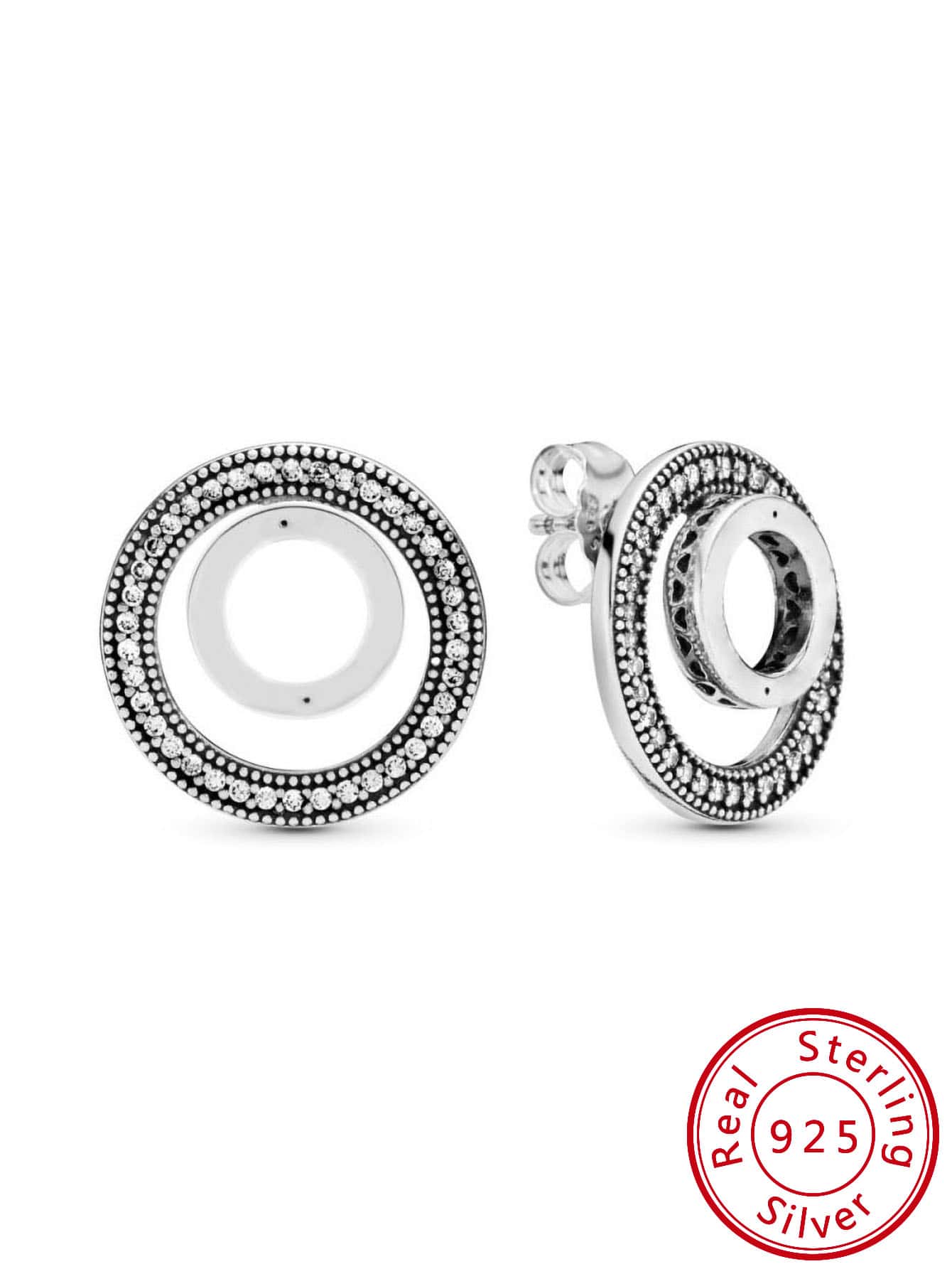 100% 925 Sterling Silver Double loop splicing for eternal love Earrings For Women Fit PAN Brand Original Charm Earring Double Hoop Earrings Fine Engagement Anniversary Wedding Jewelry Fashionable and Exquisite Shiny Crystal Earrings