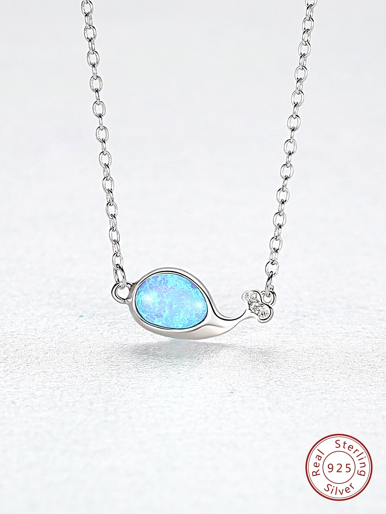 1pc Blue Opal Whale Necklace For Women s925 Sterling Silver Glamorous Fine Jewelry Gift For Girls St