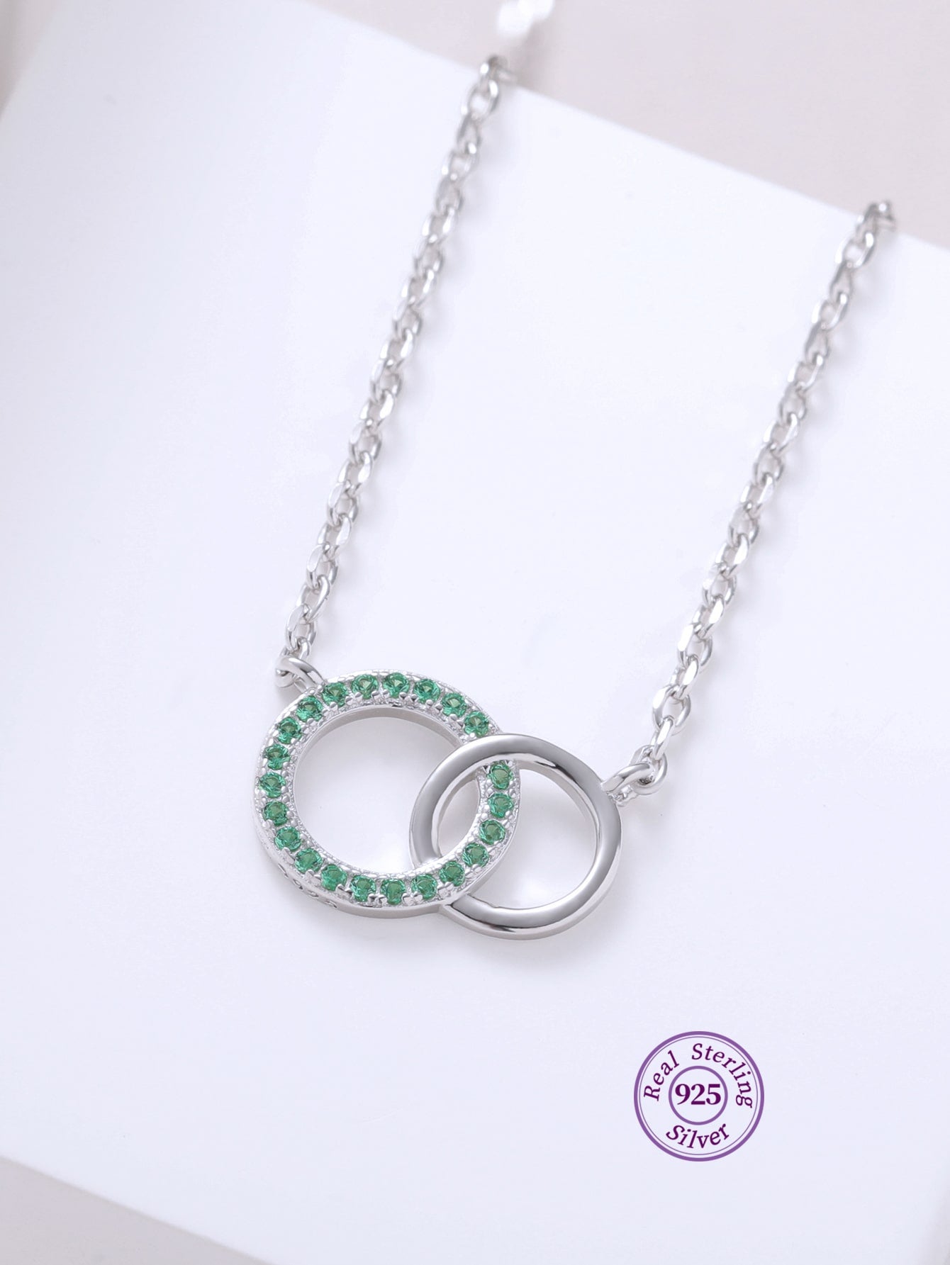 1pc 925 Sterling Silver Green Cubic Zirconia Necklace