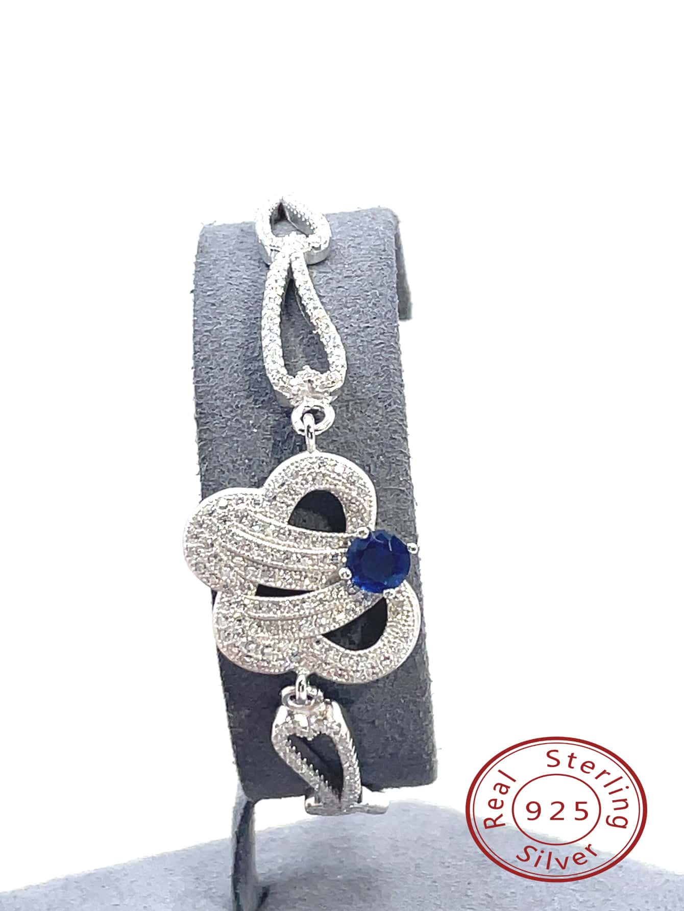 1pc 925 Sterling Silver Women's Blue Cubic Zirconia Floral Bracelet