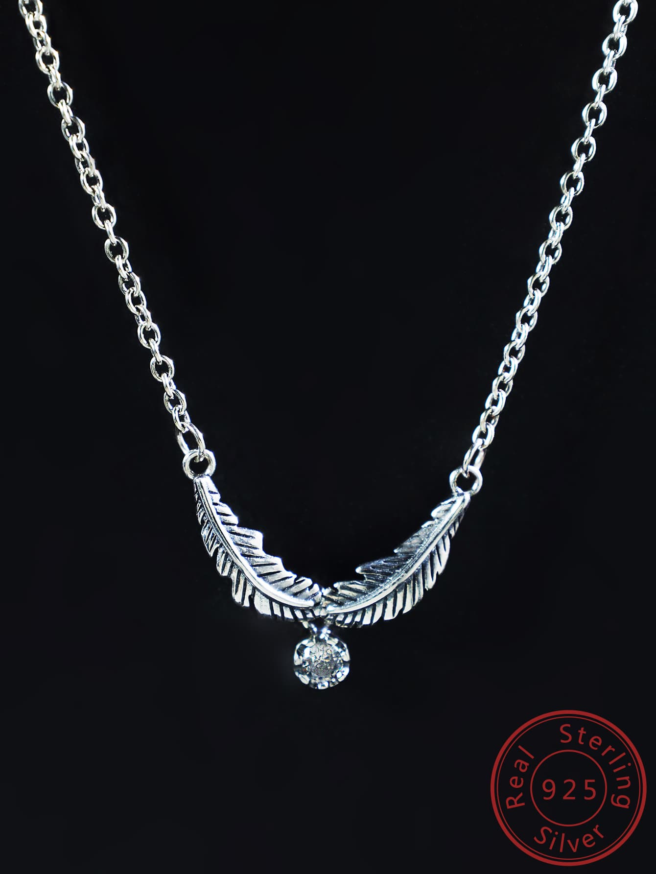 1pc S925 Silver Leaf Pendant Men's Necklace