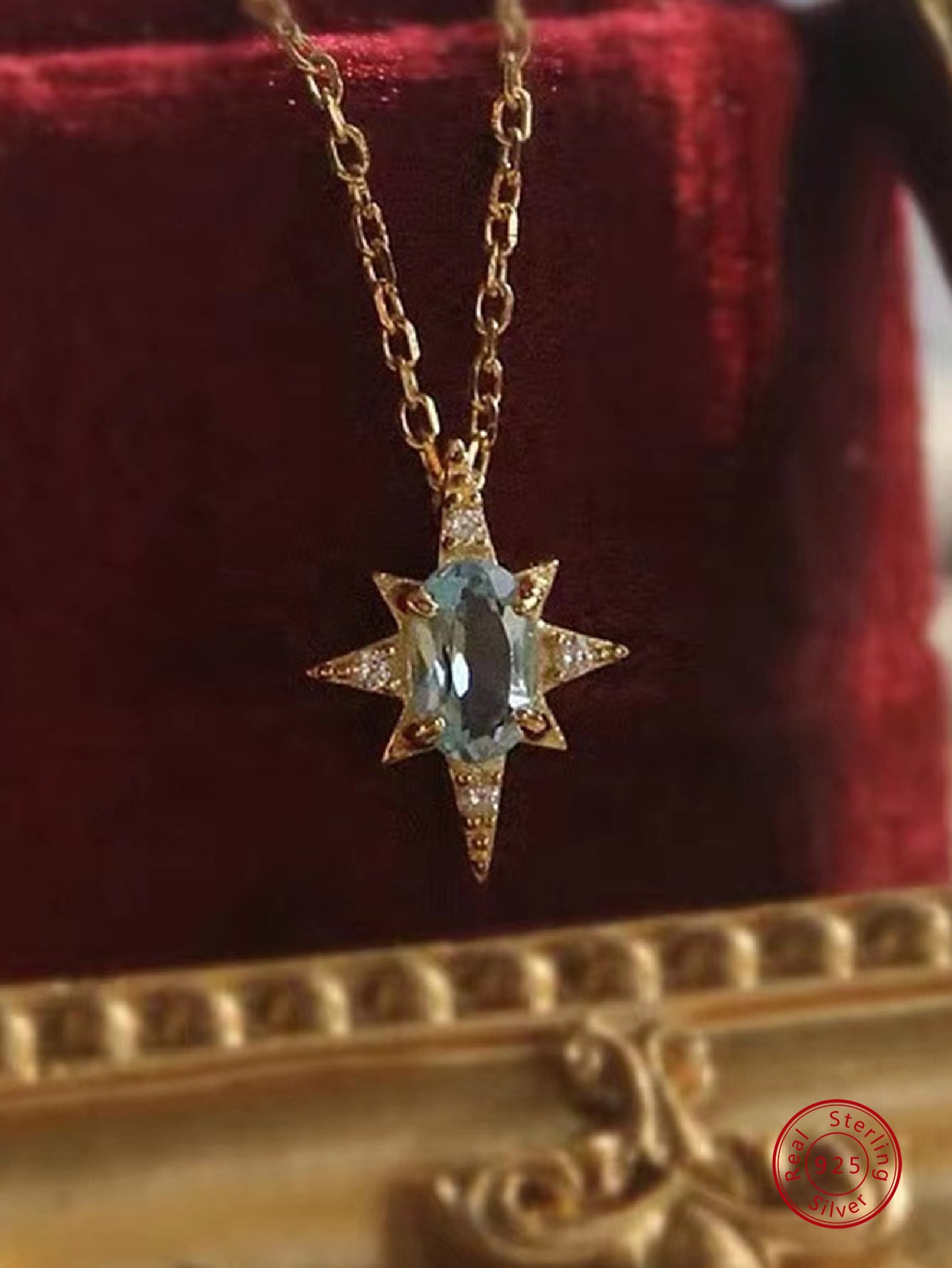 1pc Japanese Style Simple S925 Silver Eight-pointed Star Design Necklace With Blue Cubic Zirconia Gemstone Detail, Perfect For Women's Daily Outfit