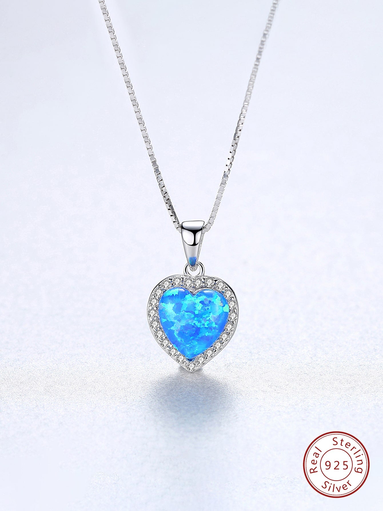 1pc Elegant Blue Opal Heart Pendant Necklace For Women s925 Sterling Silver Fine Jewelry Gift