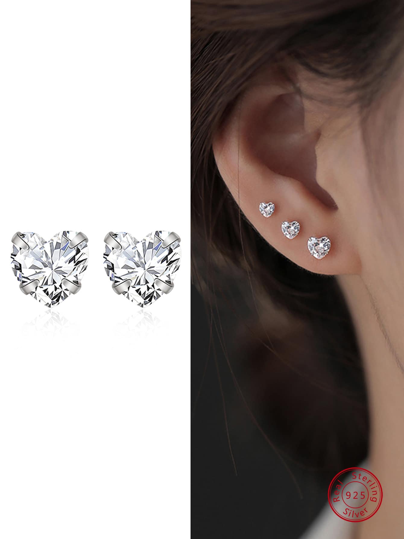 1pair Personalized & Delicate & Elegant & Charming & All-match S925 Silver & Zirconia Heart Shaped Earrings For Women As Gift