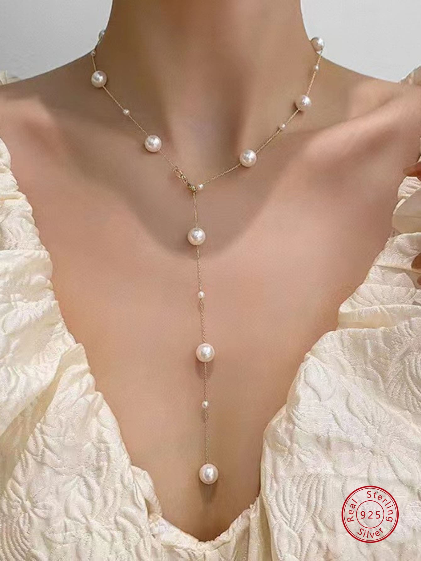 1 piece simple basic style light luxury niche sense 925 sterling silver baby's breath pearl necklace women's multi-wear long sweater chain Y child chain women's gift