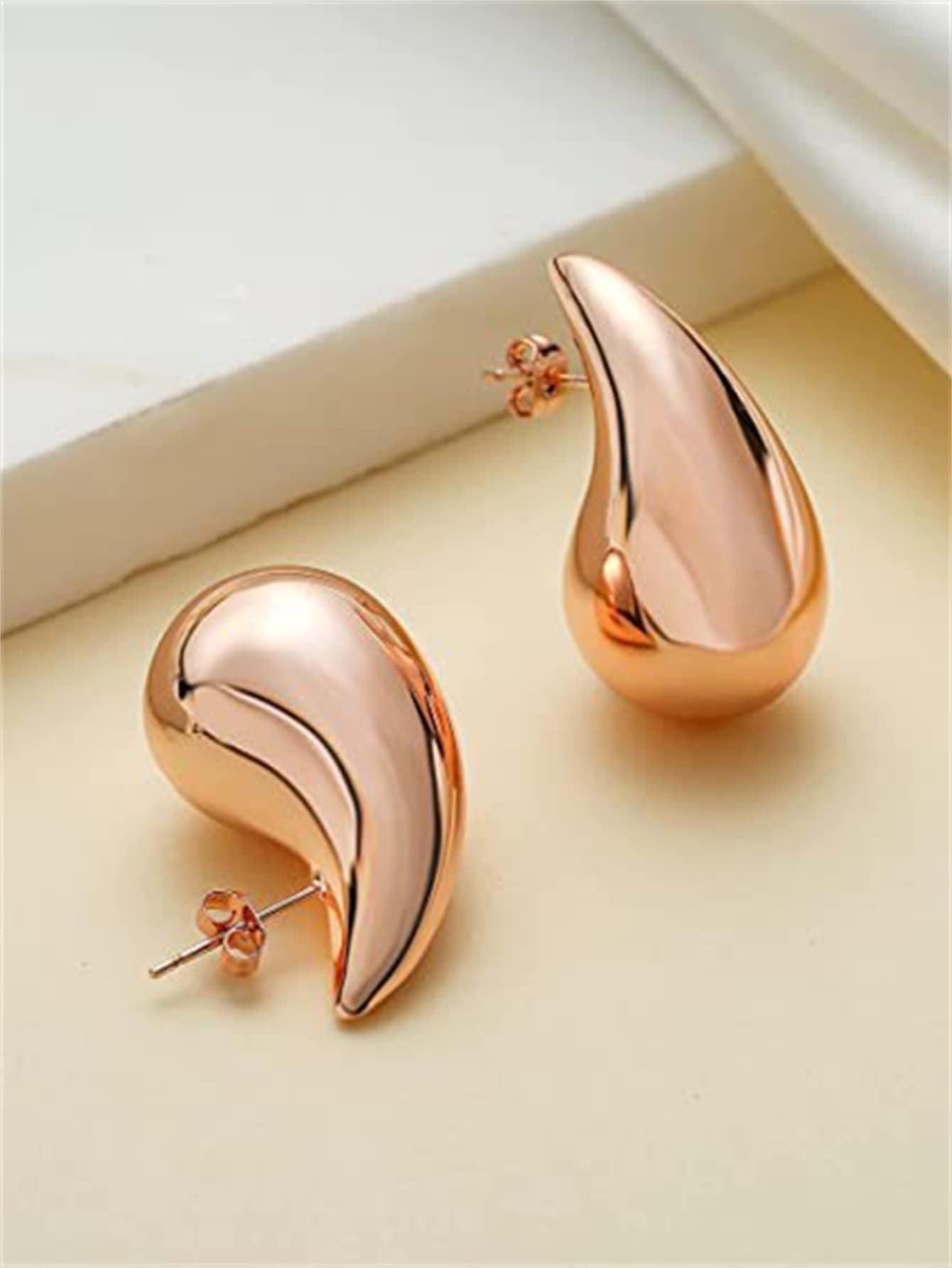 1pair European And American Style Hollow Out Teardrop Shaped Earrings, Fashionable Jewelry-Rose Gold-1