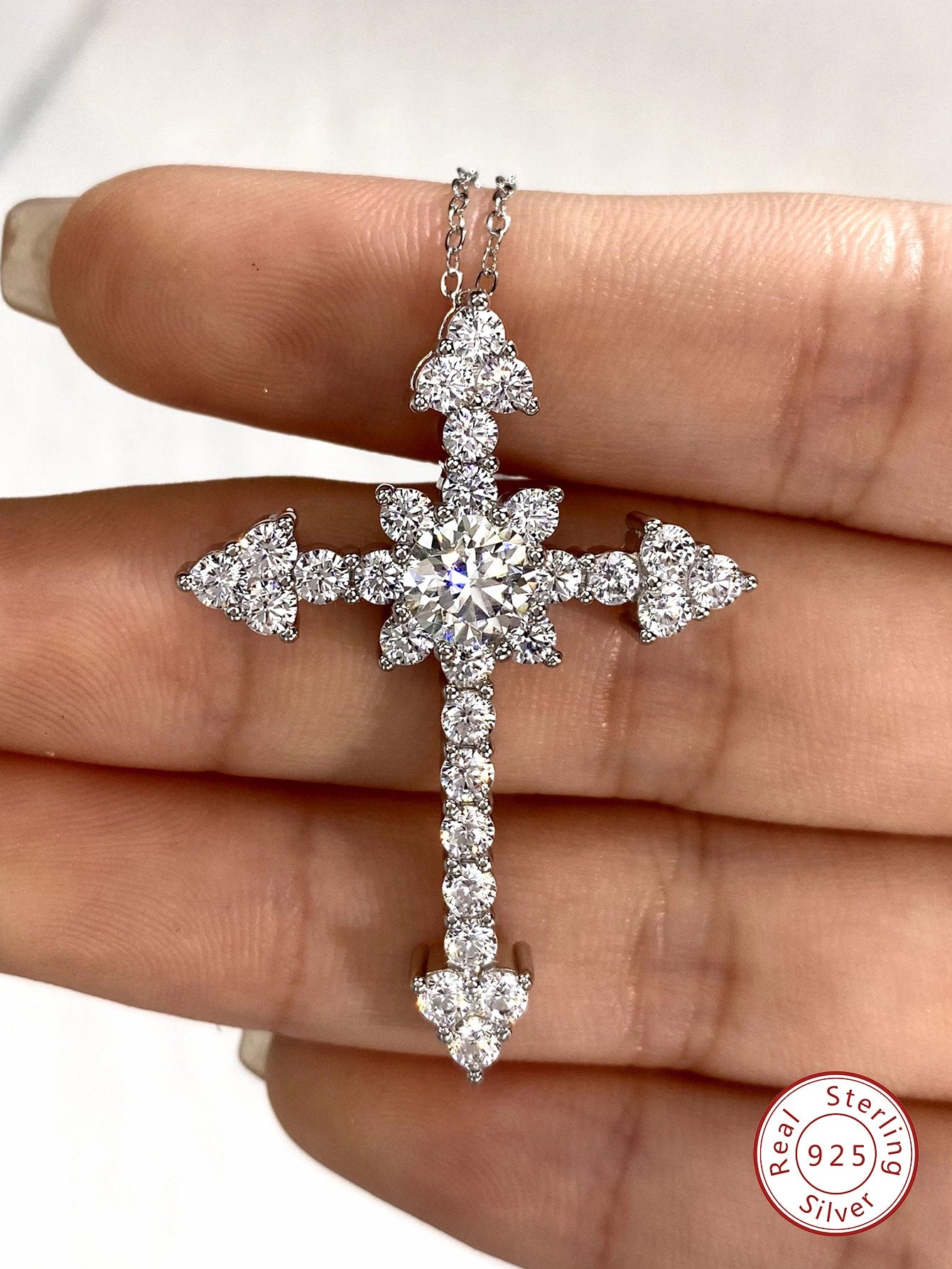 1 Pair of Glamorous Luxury Laboratory-created Moissanite Cross Pendant Necklace for Women Sterling Silver Engagement Wedding Trend Fine Jewelry Anniversary Gift