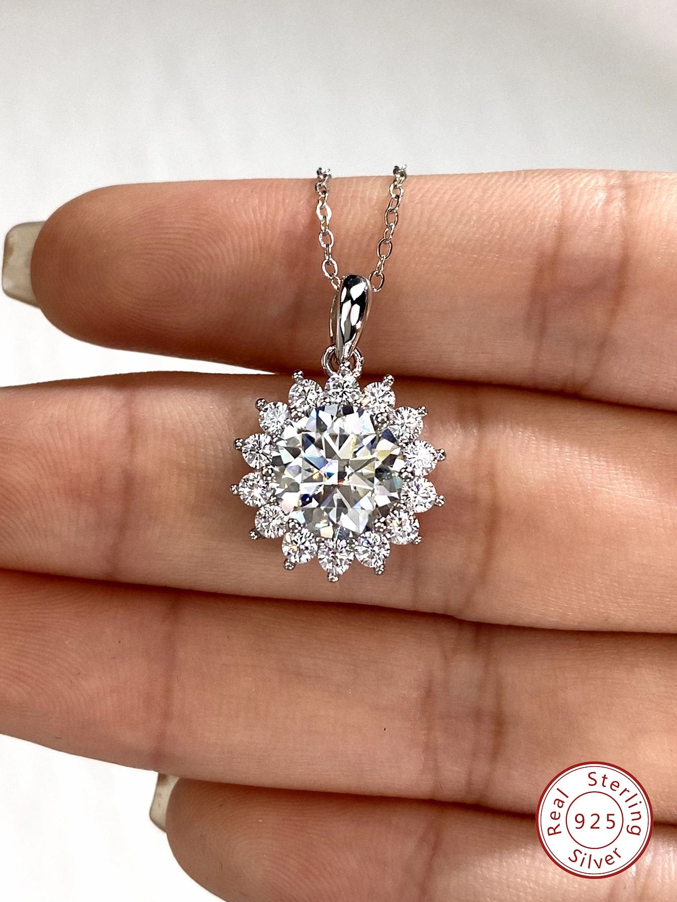 1 Pair of Glamorous Luxury Big Laboratory-created Moissanite Flower Pendant Necklace for Women Sterling Silver Chain Engagement Wedding Trend Fine Jewelry Anniversary Gift