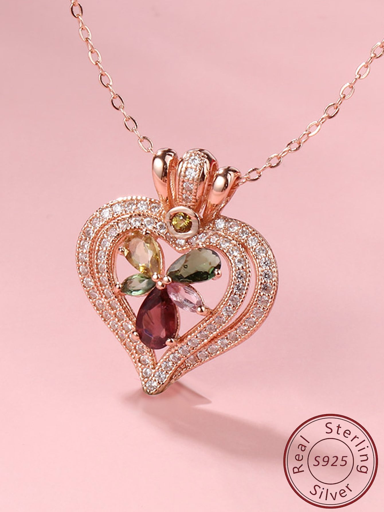 1pc Exquisite Cubic Zirconia Heart Pendant Sterling Silver Necklace For Women For Gift