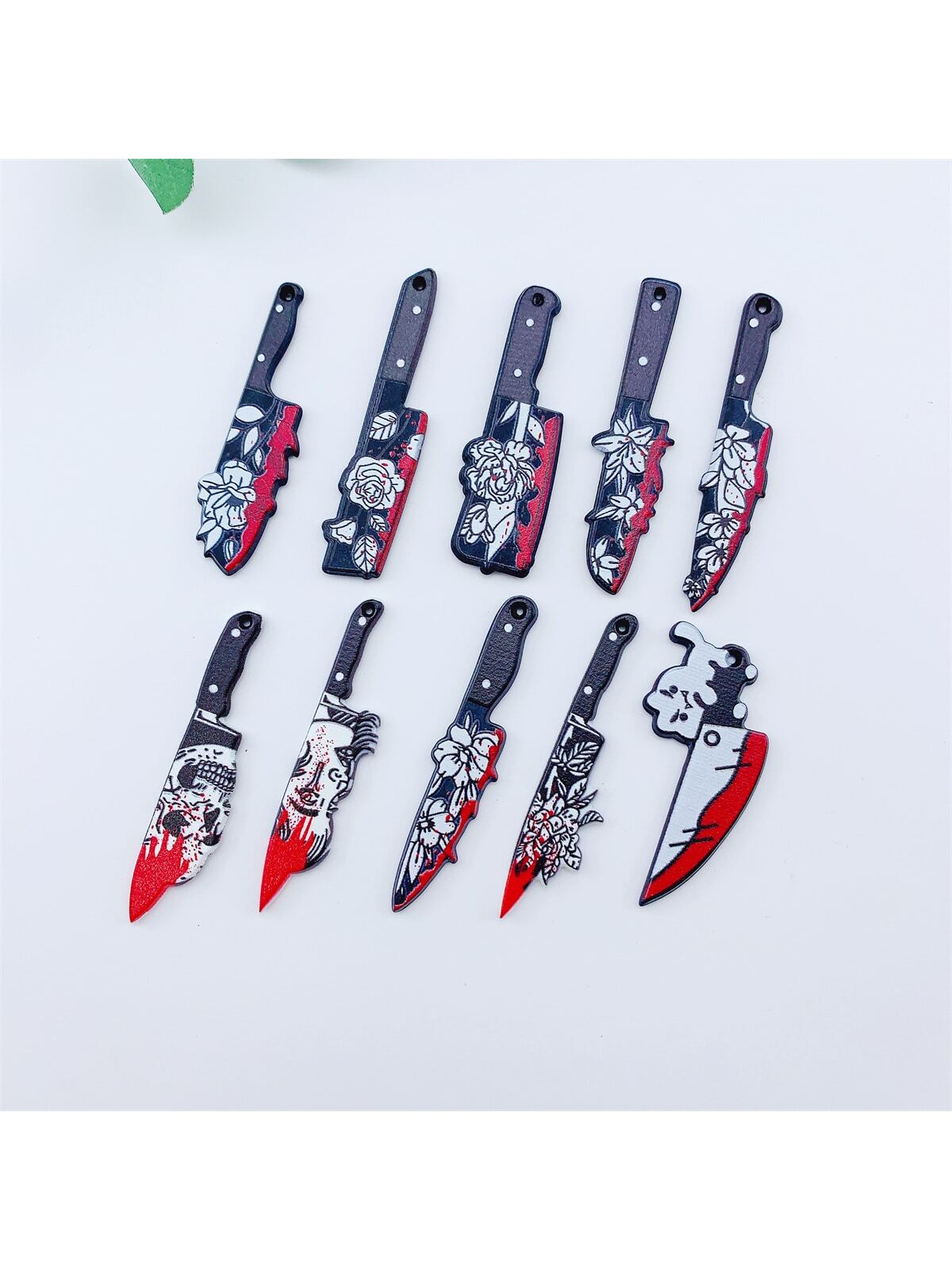 10pcs Acrylic Double-sided Printed Halloween Dagger Shaped Diy Pendant, Jewelry Making-Multicolor-1