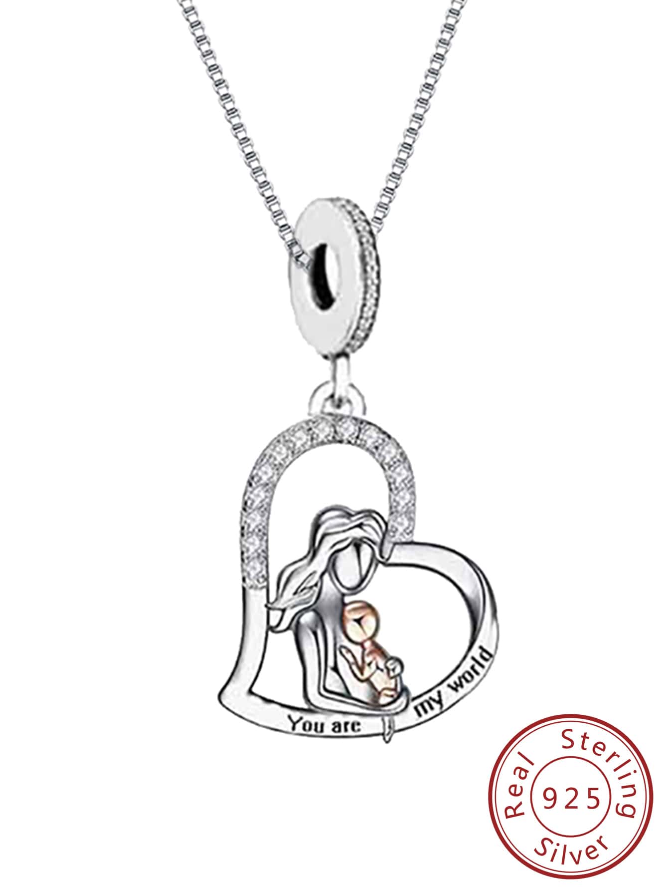 1pc Exquisite 925 Sterling Silver Mom And Daughter Pendant Necklace, Ideal For Mother's Day Birthday Gift-Silver-1