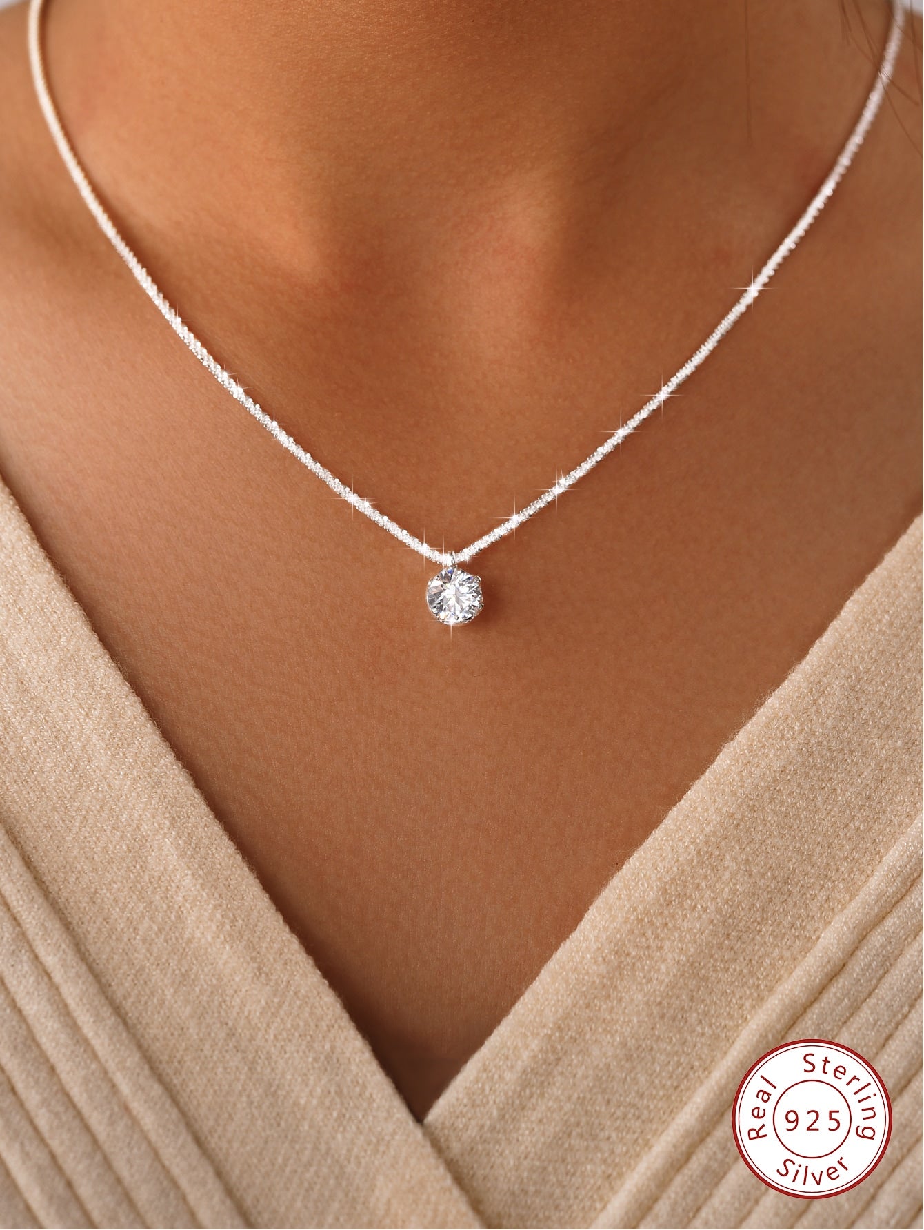 1pc Sparkle Moissanite Necklace For Women s925 Sterling Silver Promise Necklace Eternity Necklace Valentine's Day Luxury Jewelry Gifts-White-1