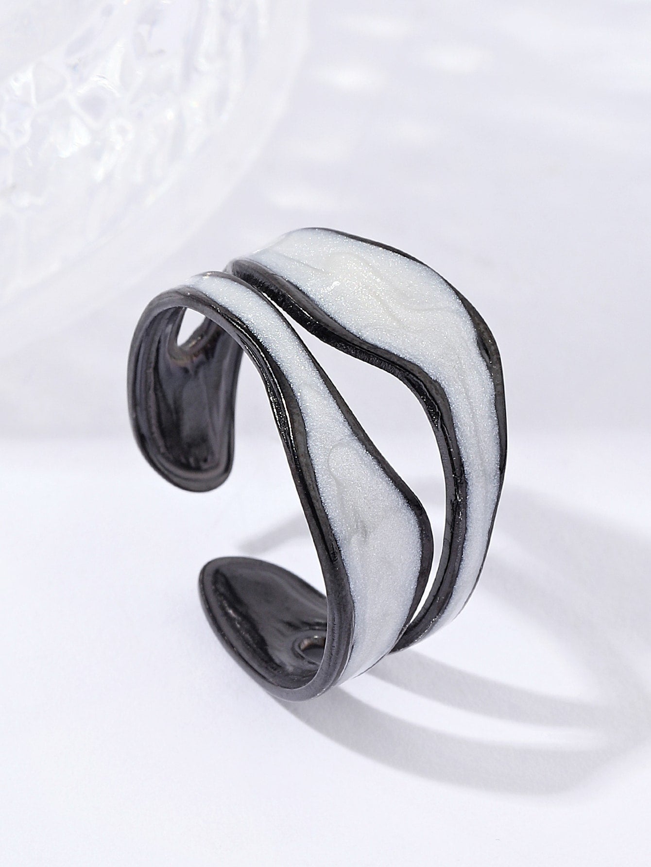 1pc Women's Titanium Steel Open Rings-Black and White-1