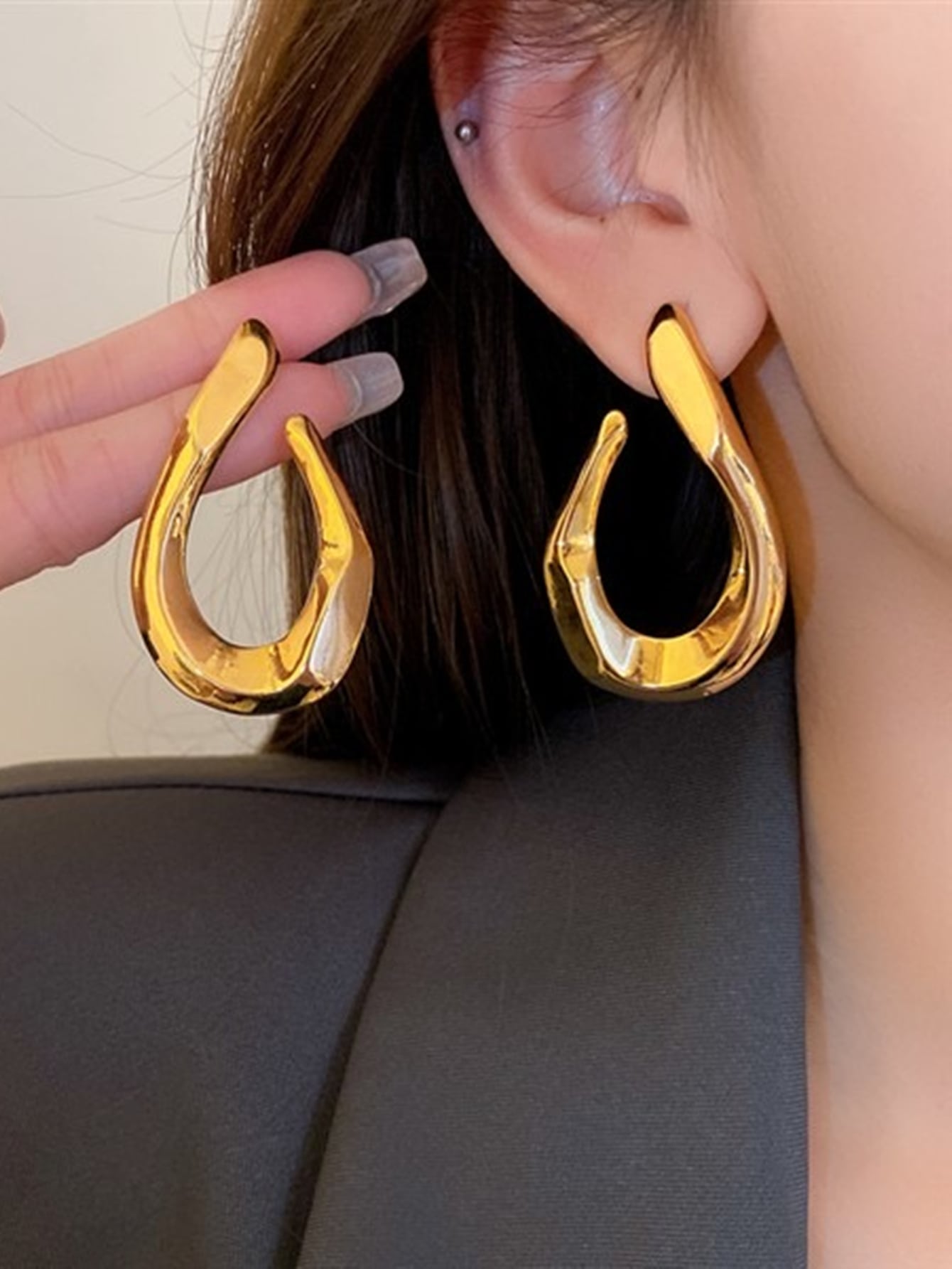 1pair Geometric Irregular Statement Earrings-Yellow Gold-1