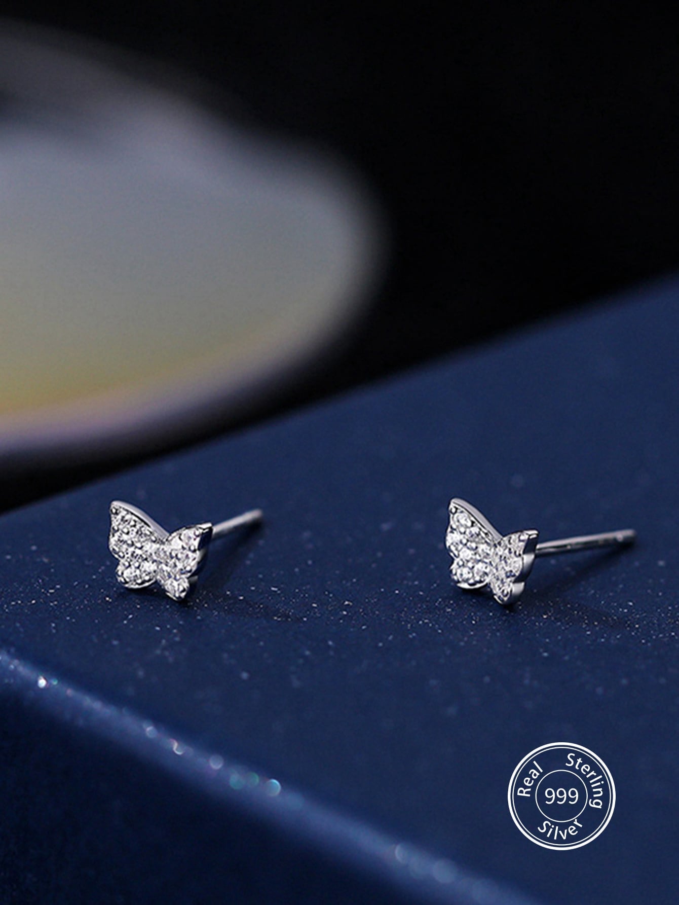 999 Sterling Silver Butterfly Stud Earrings For Women, Luxurious And Simple Design, For Helix, Tragus, And Lobe Piercings-Silver-1